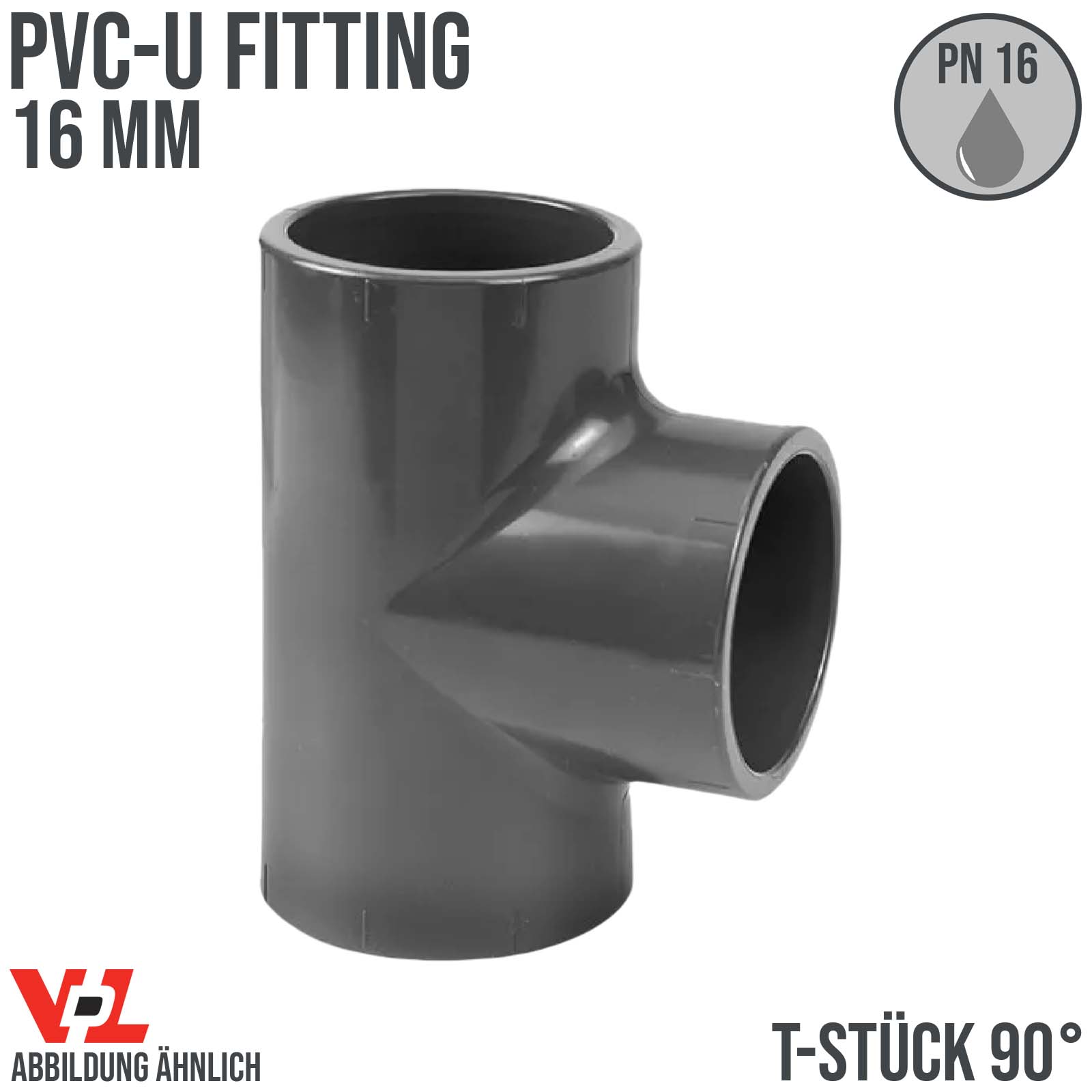 16 mm VDL PVC Klebe Fitting T-Stück 90° Muffe Verbinder - PN 16 bar