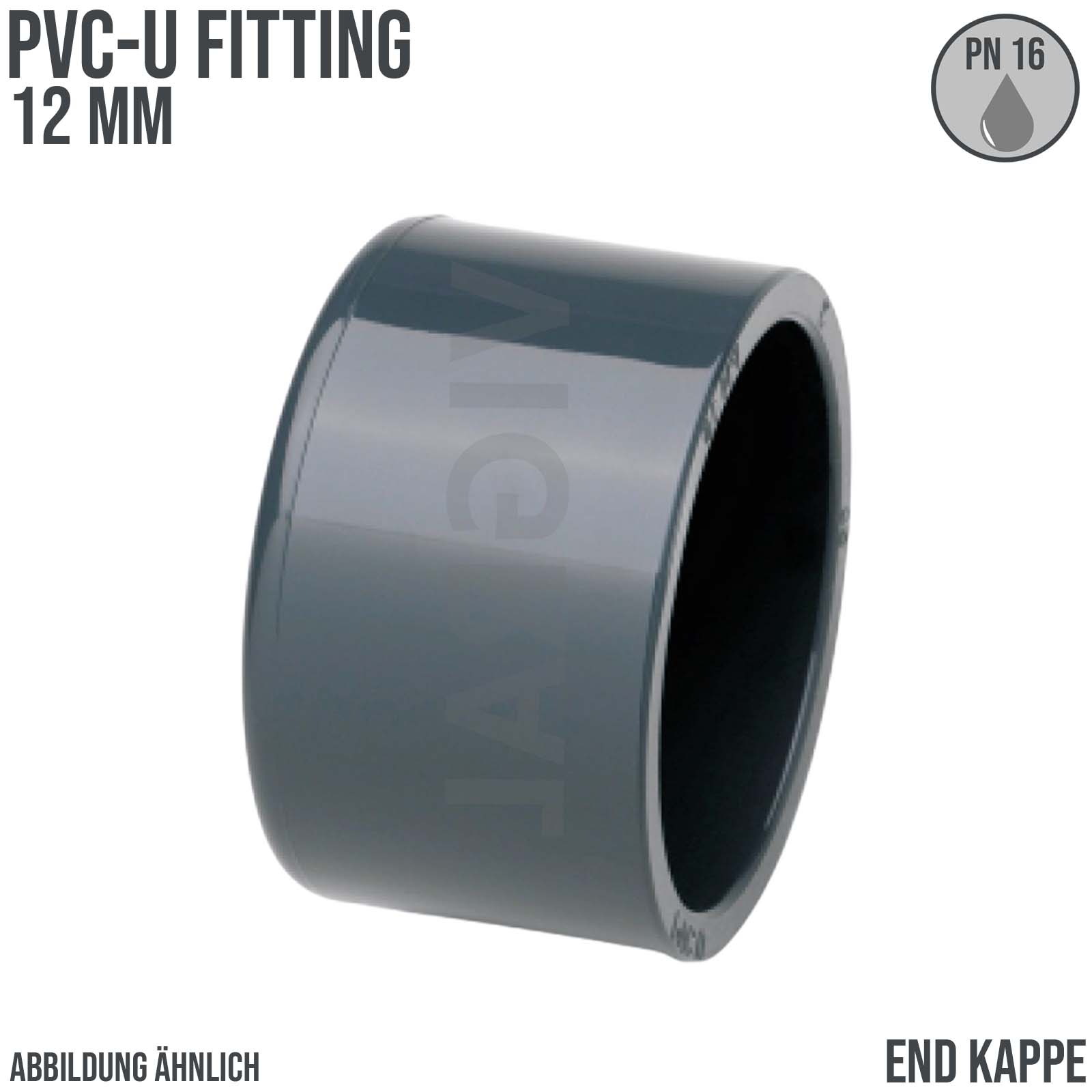 12 mm PVC Klebe Fitting End Kappe Verschluss Muffe Verbinder - PN 16 bar
