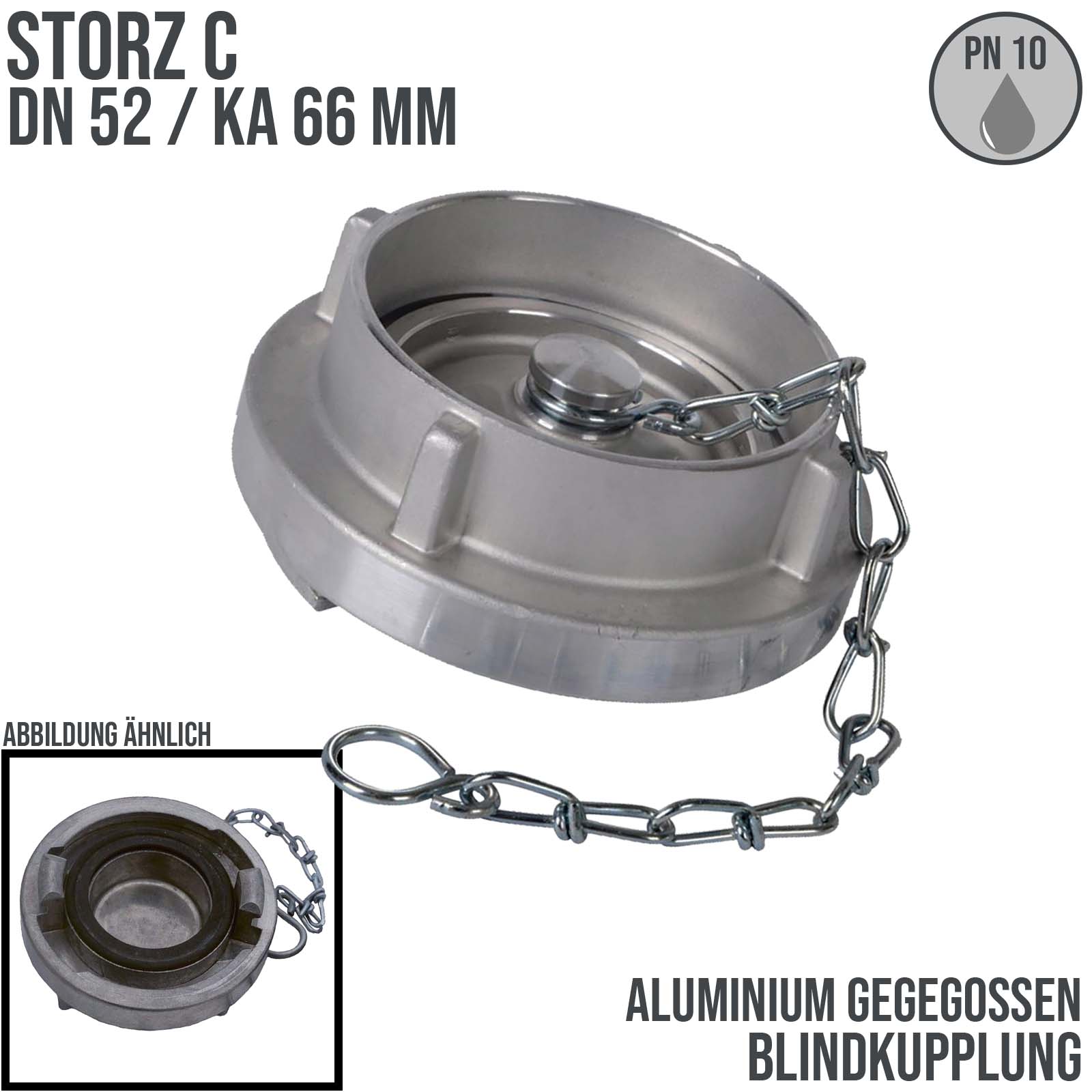 STORZ C DN52 KA66 Blindkupplung mit Kette Saug Bau Feuerwehr Schlauch PN 10 bar