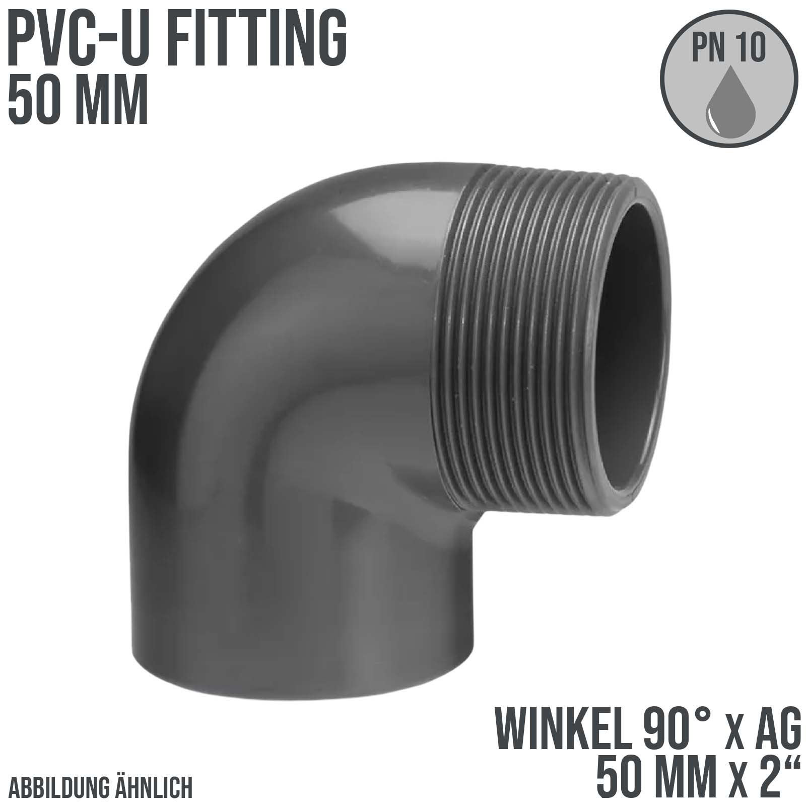 50 mm VDL PVC Klebe Fitting Winkel 90° Außengewinde AG 50 mm x 2" - PN 10 bar