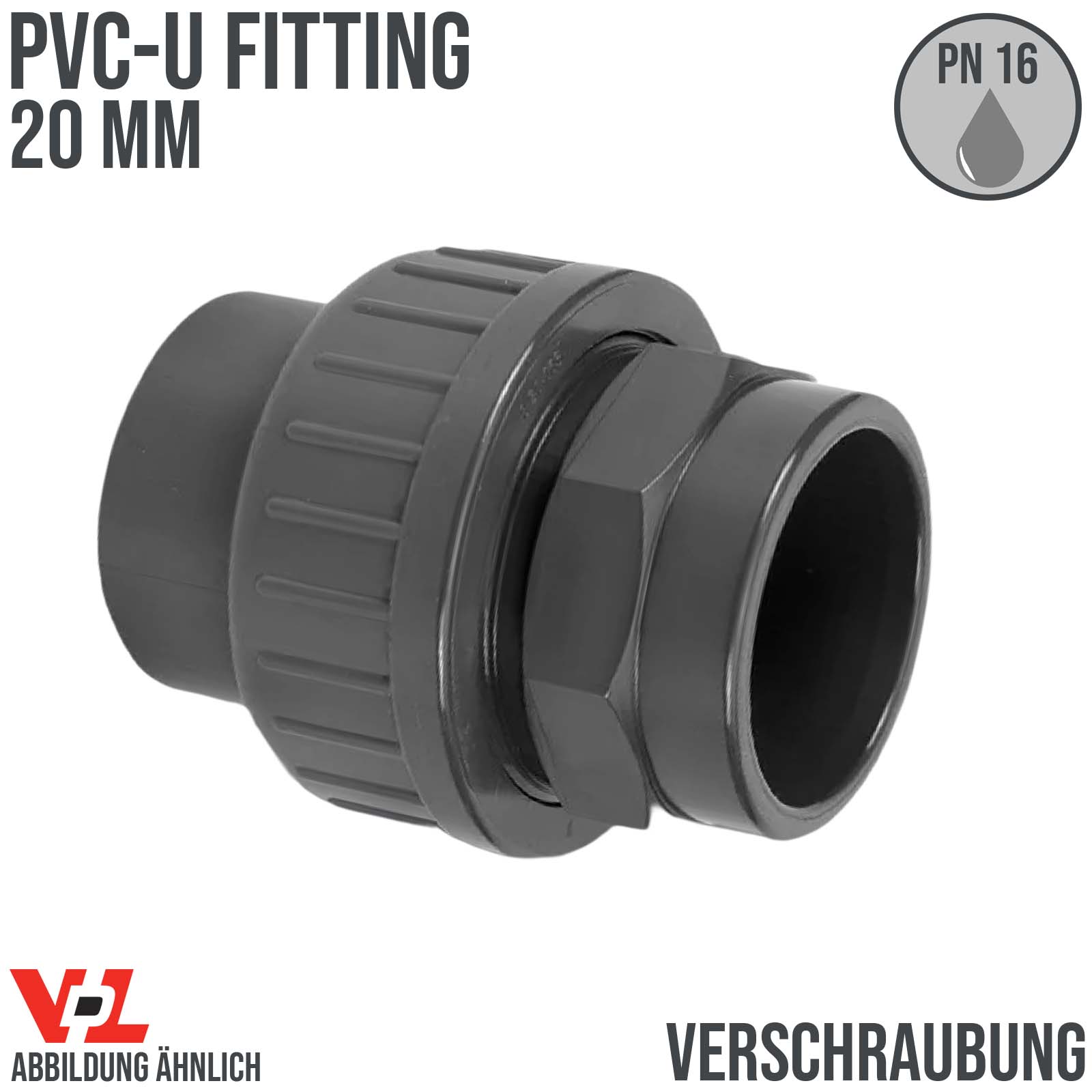 20 mm VDL PVC Klebe Fitting Verschraubung Muffe Verbinder - PN 16 bar