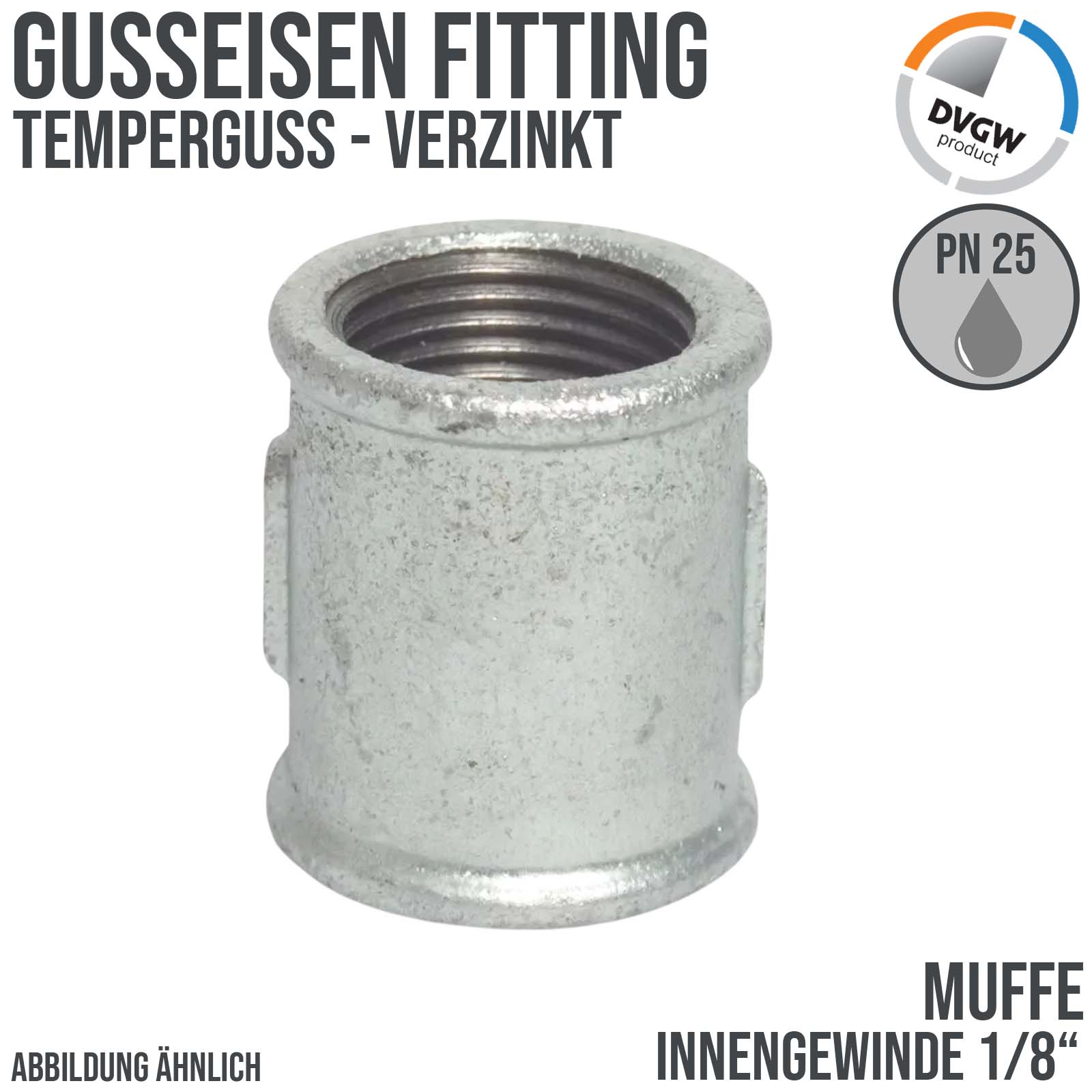 1/8" Gusseisen Temperguss Fitting Muffe Innengewinde IG DVGW PN 25 bar