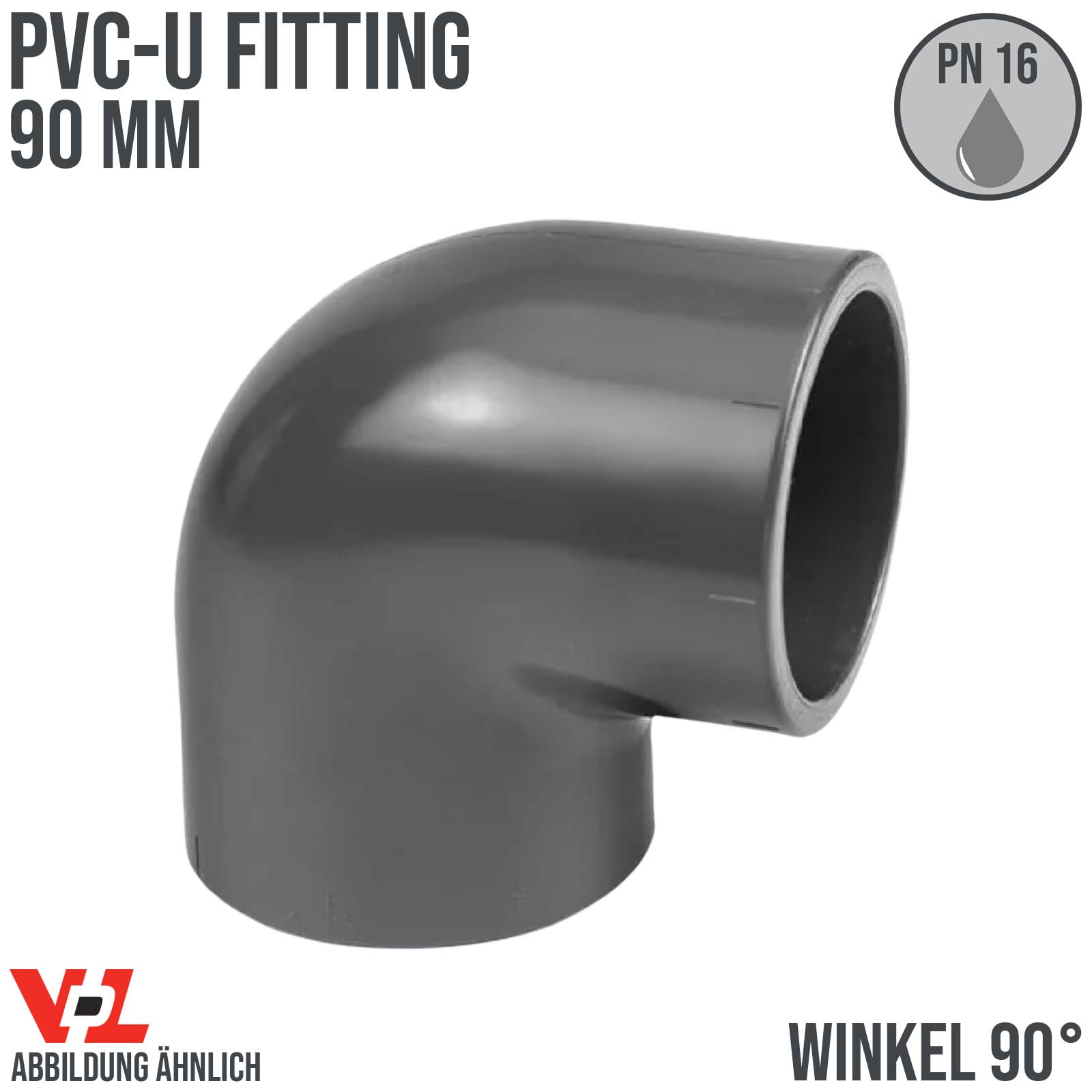 90 mm VDL PVC Klebe Fitting Winkel 90° Muffe Verbinder - PN 16 bar