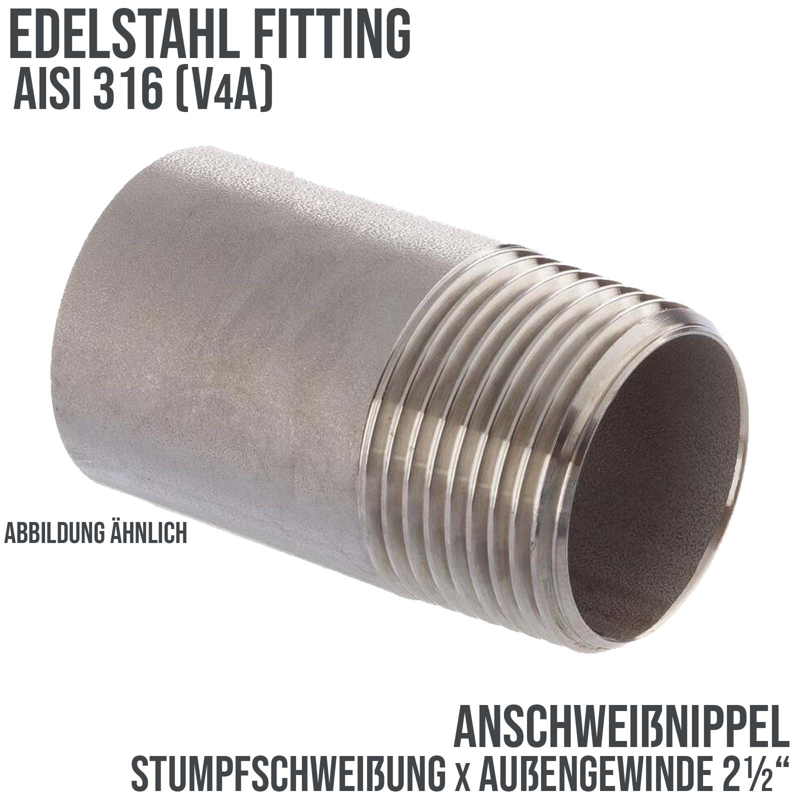 2 1/2" Edelstahl Fitting V4A AISI 316 Anschweißnippel (60 mm) Außengewinde AG - PN 8 bar