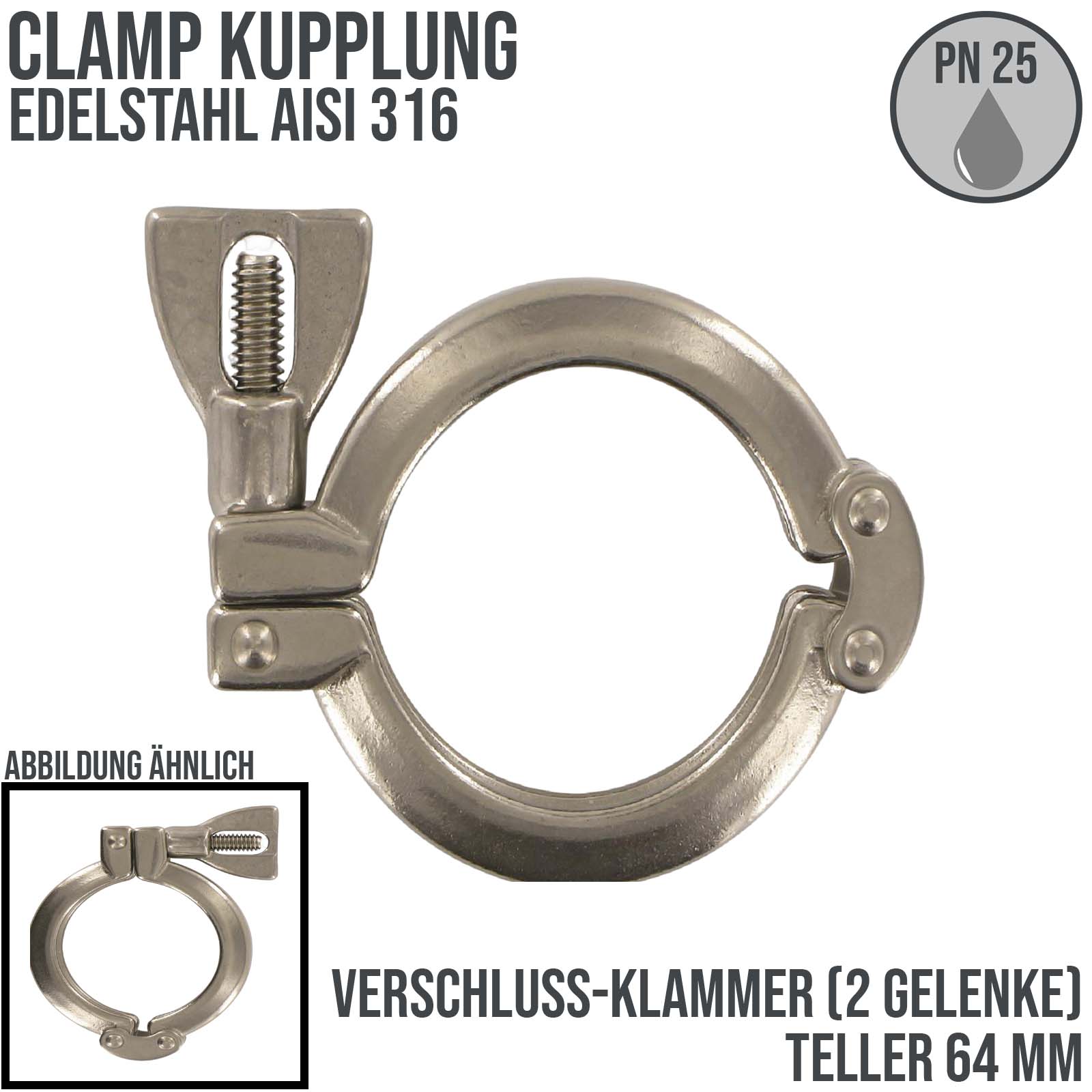 CLAMP Verschluss Klammer (2-Gelenke) Teller 64 mm - PN 25 bar