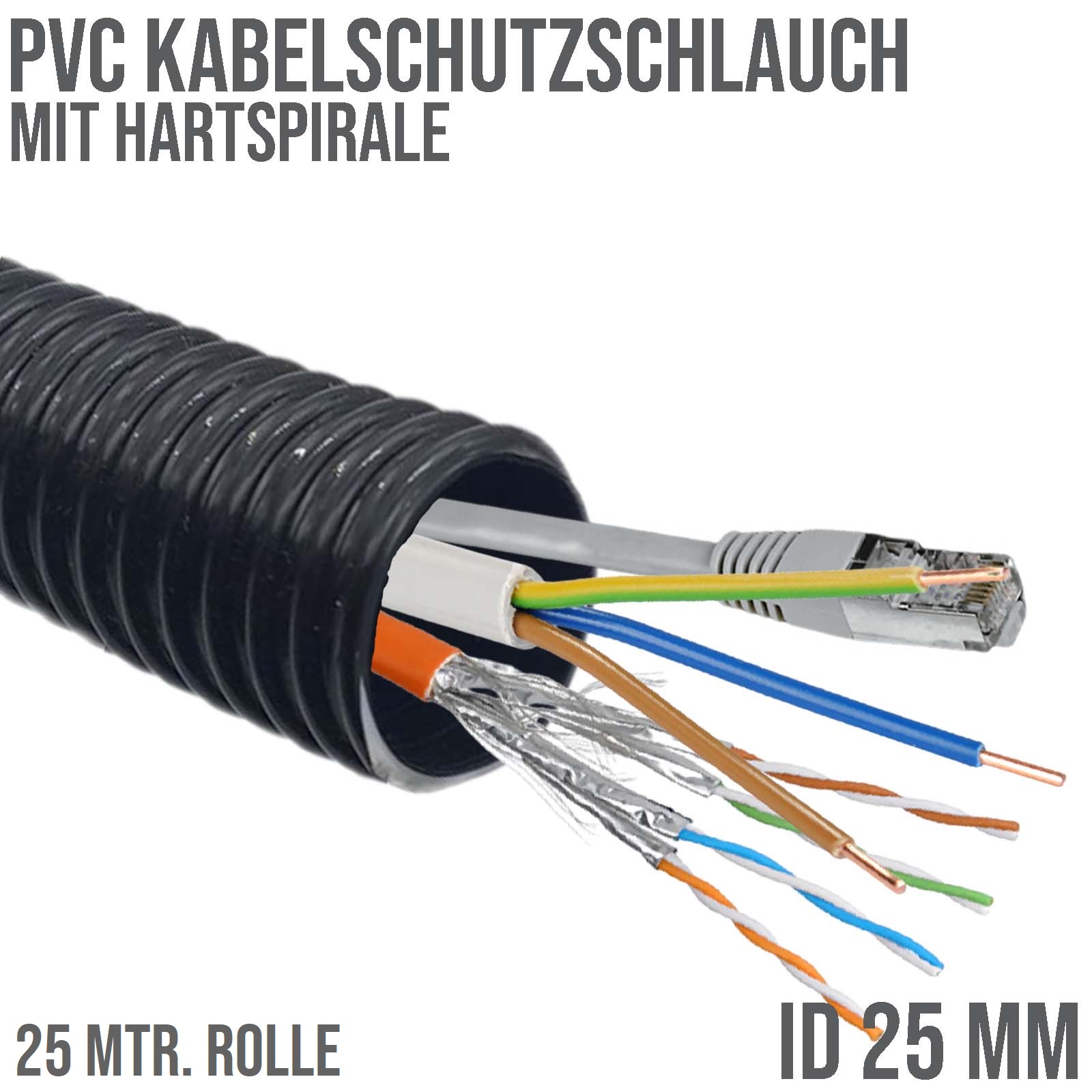 25 mm 1" Zoll PVC Kabel Schutz Leer Spiral Schlauch Rohr Leitung Strom Wellrohr - 25 m