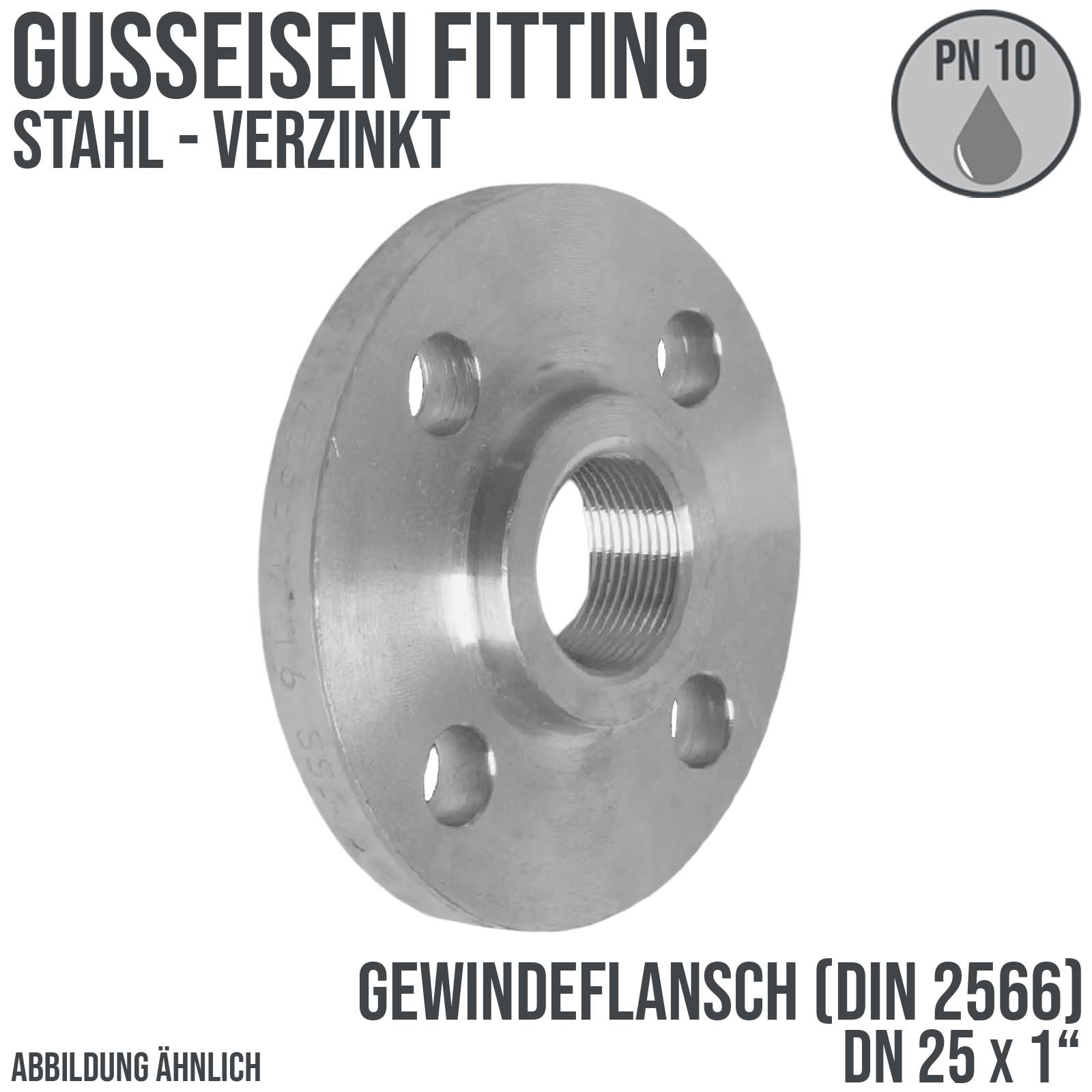 DN 25 x 1" Gusseisen Fitting Gewindeflansch verzinkt Innengewinde DIN 2566 - PN 10 bar