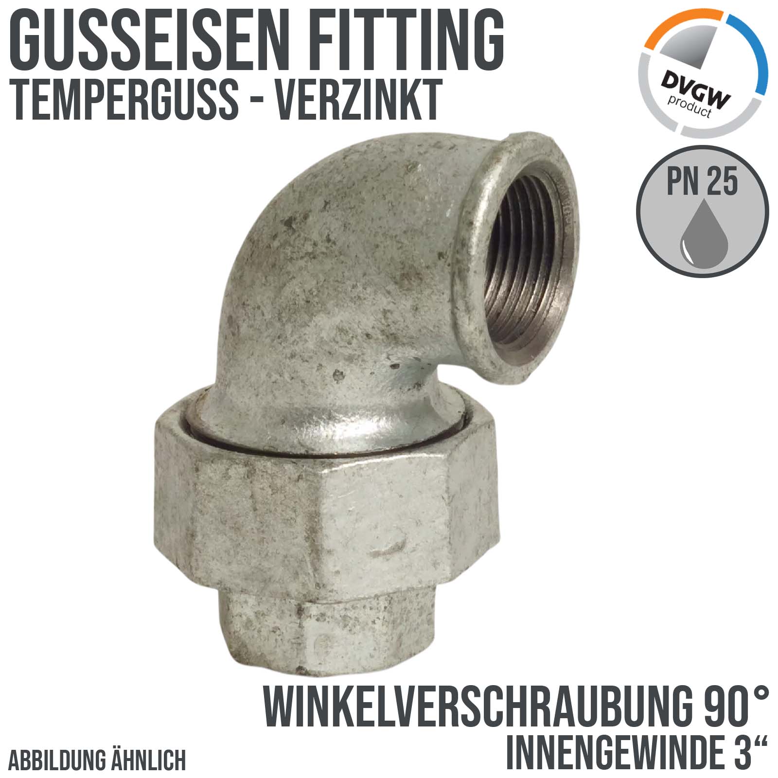 3" Gusseisen Temperguss Fitting Winkelverschraubung 90° Innengewinde IG DVGW PN 25 bar