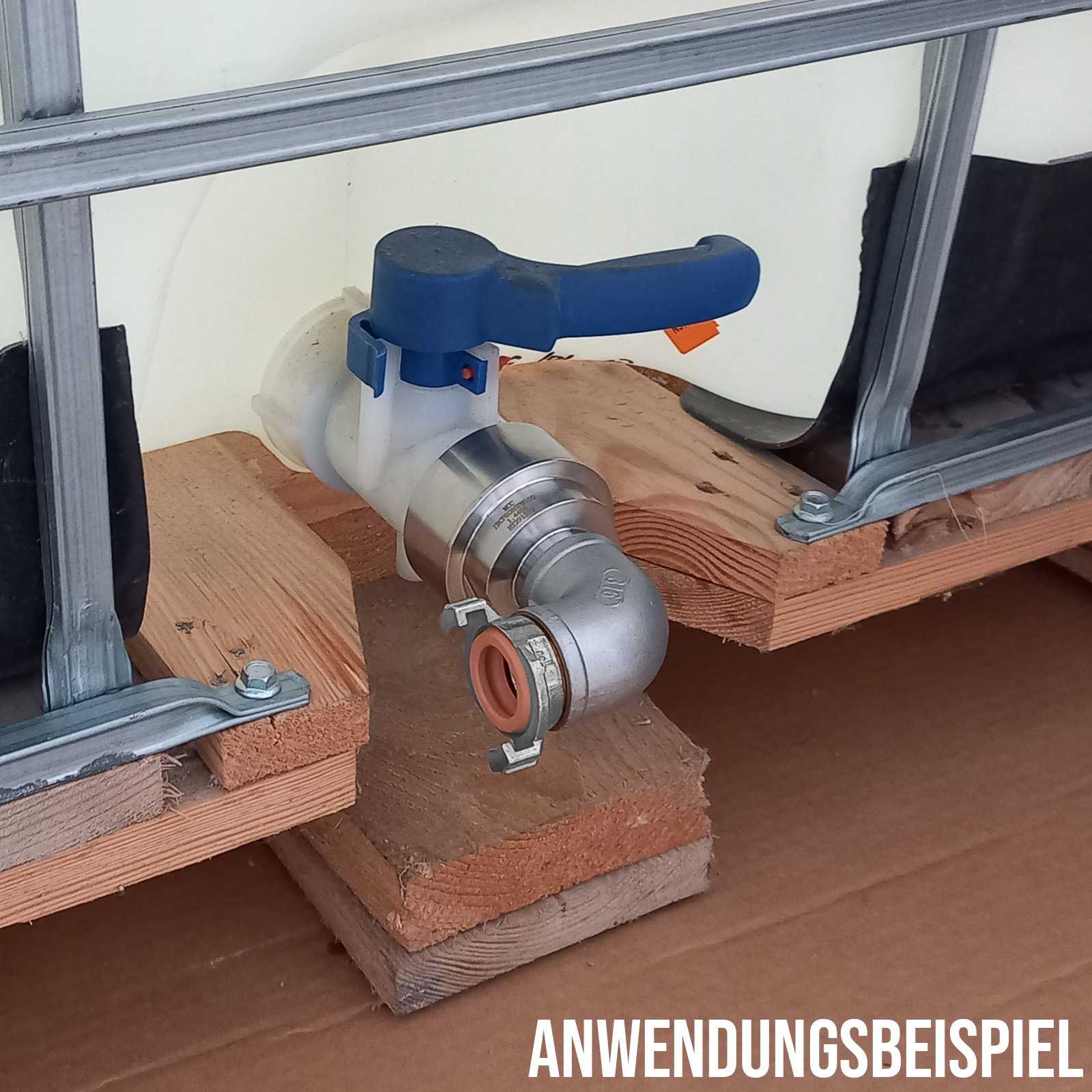 S60 x 6 IBC Container Edelstahl (AISI 316) V4A Schnellkupplung 90° Anschluss Set - PN 16 bar