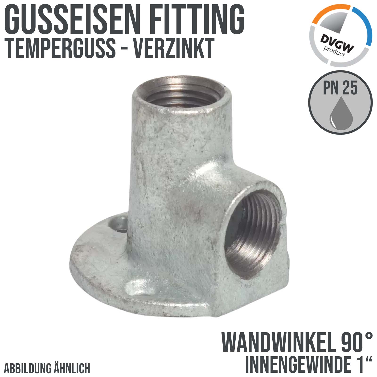 1" Gusseisen Temperguss Fitting Wandwinkel 90° Innengewinde IG DVGW PN 25 bar
