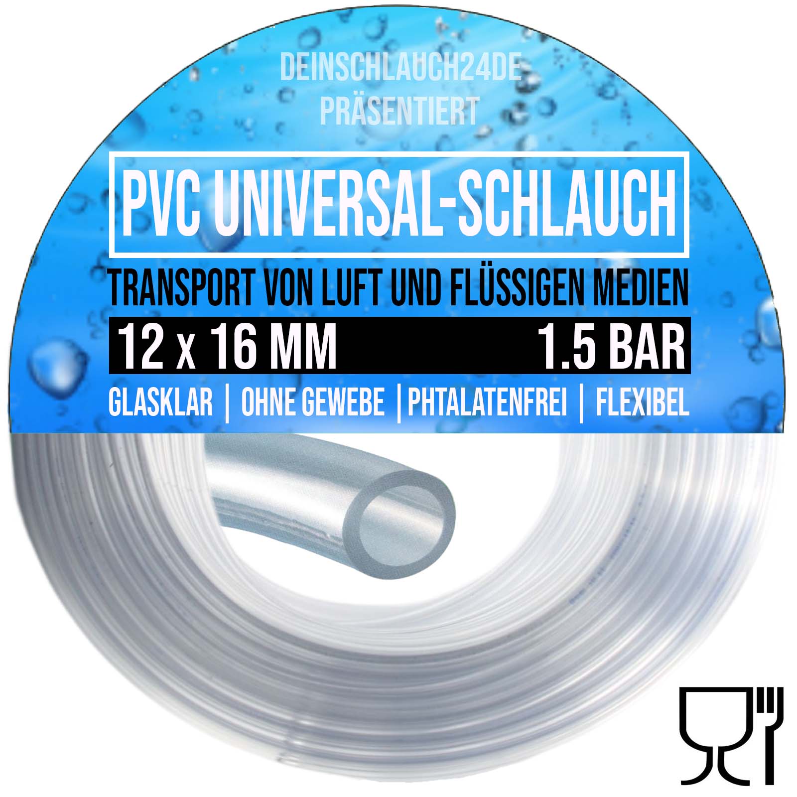12 x 16 mm PVC Luft Filter Wasser Universal Labor Aquarium Terrarium Schlauch klar durchsichtig - PN 1,5 bar