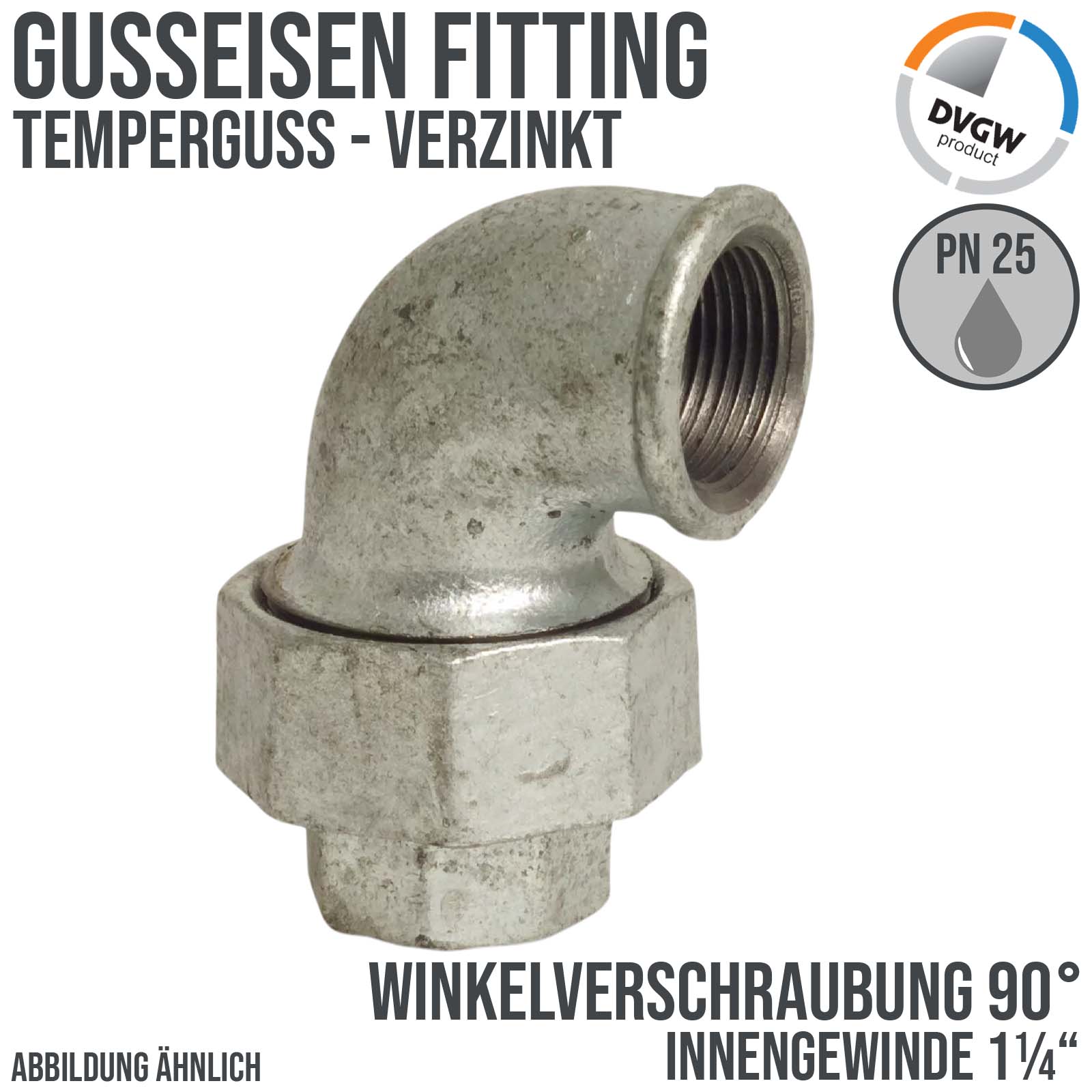 1 1/4" Gusseisen Temperguss Fitting Winkelverschraubung 90° Innengewinde IG DVGW PN 25 bar