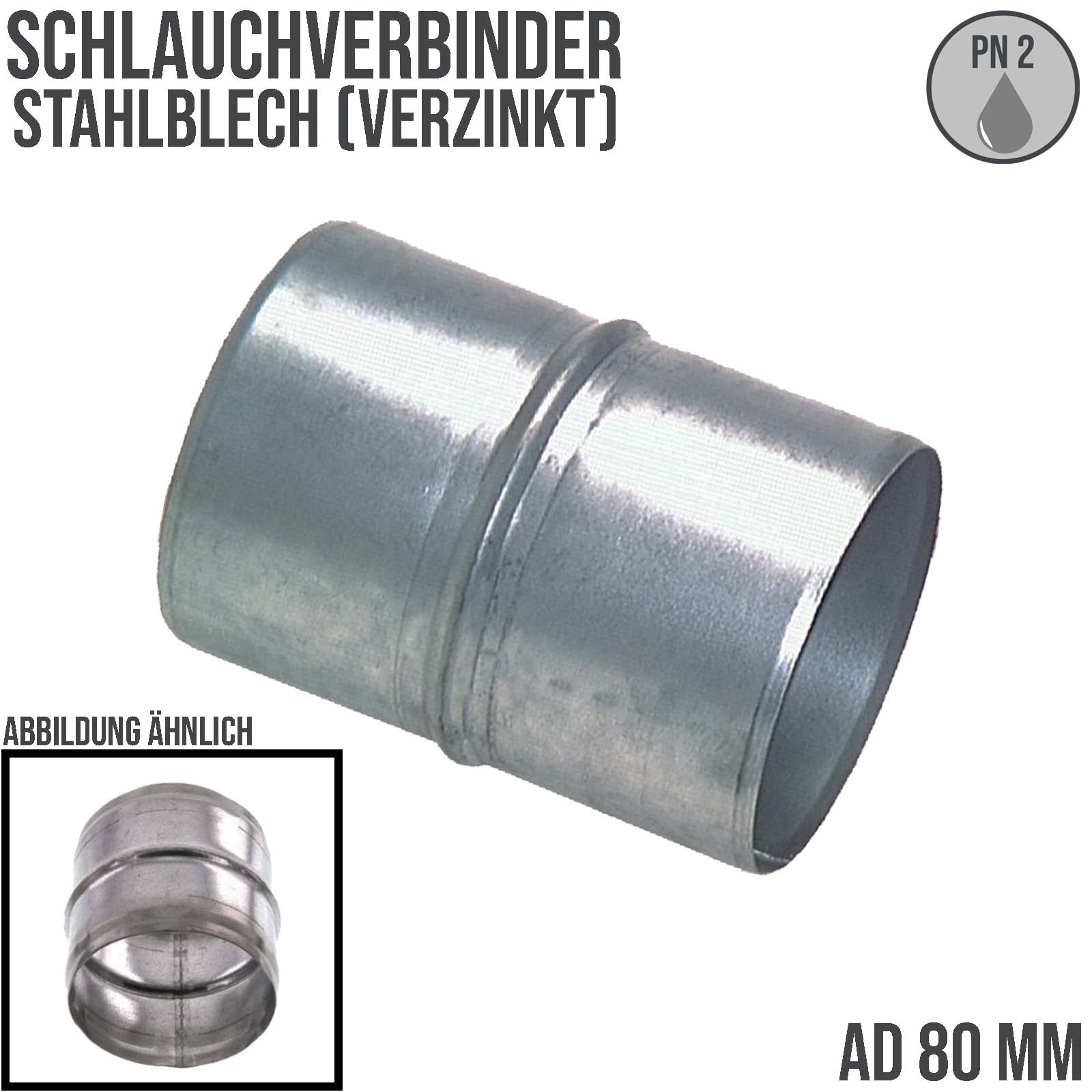 80 mm Stahl Rohr Verbinder Kupplung Schlauch gerade verzinkt - PN 2 bar