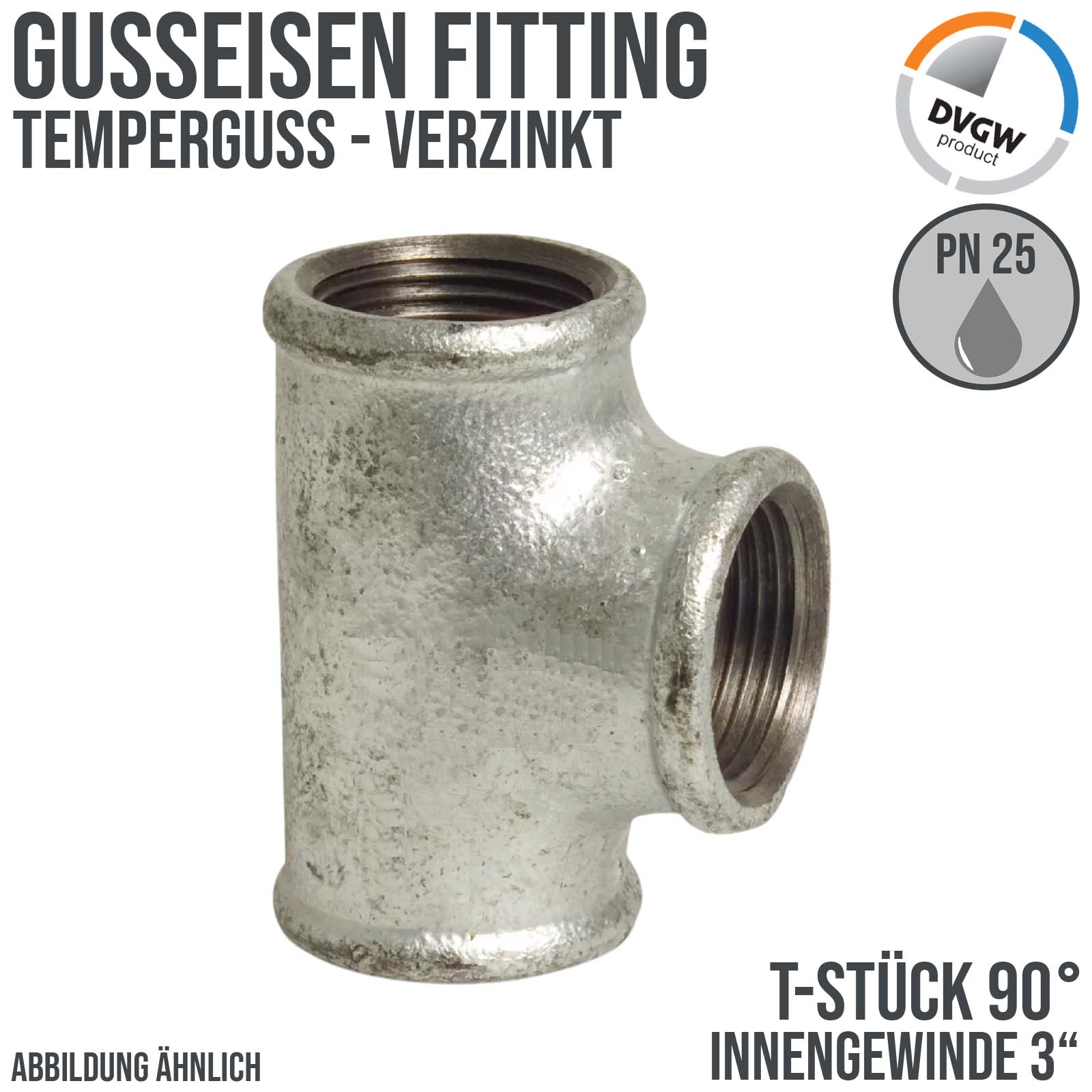 3" Gusseisen Temperguss Fitting T-Stück 90° Innengewinde IG DVGW PN 25 bar