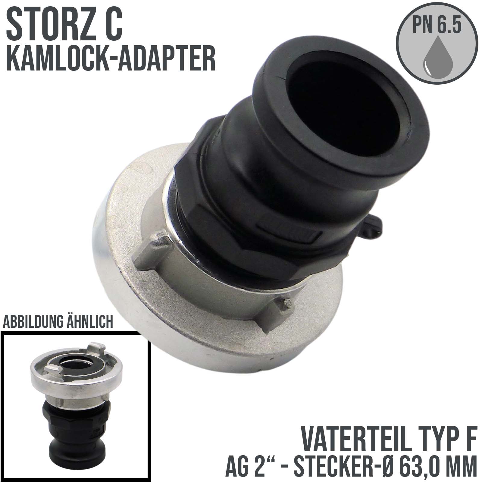STORZ C DN 52 KA 66 Übergangsstück Adapter -> Kamlock Typ F Vaterteil 63,0 mm PN 6,5 bar