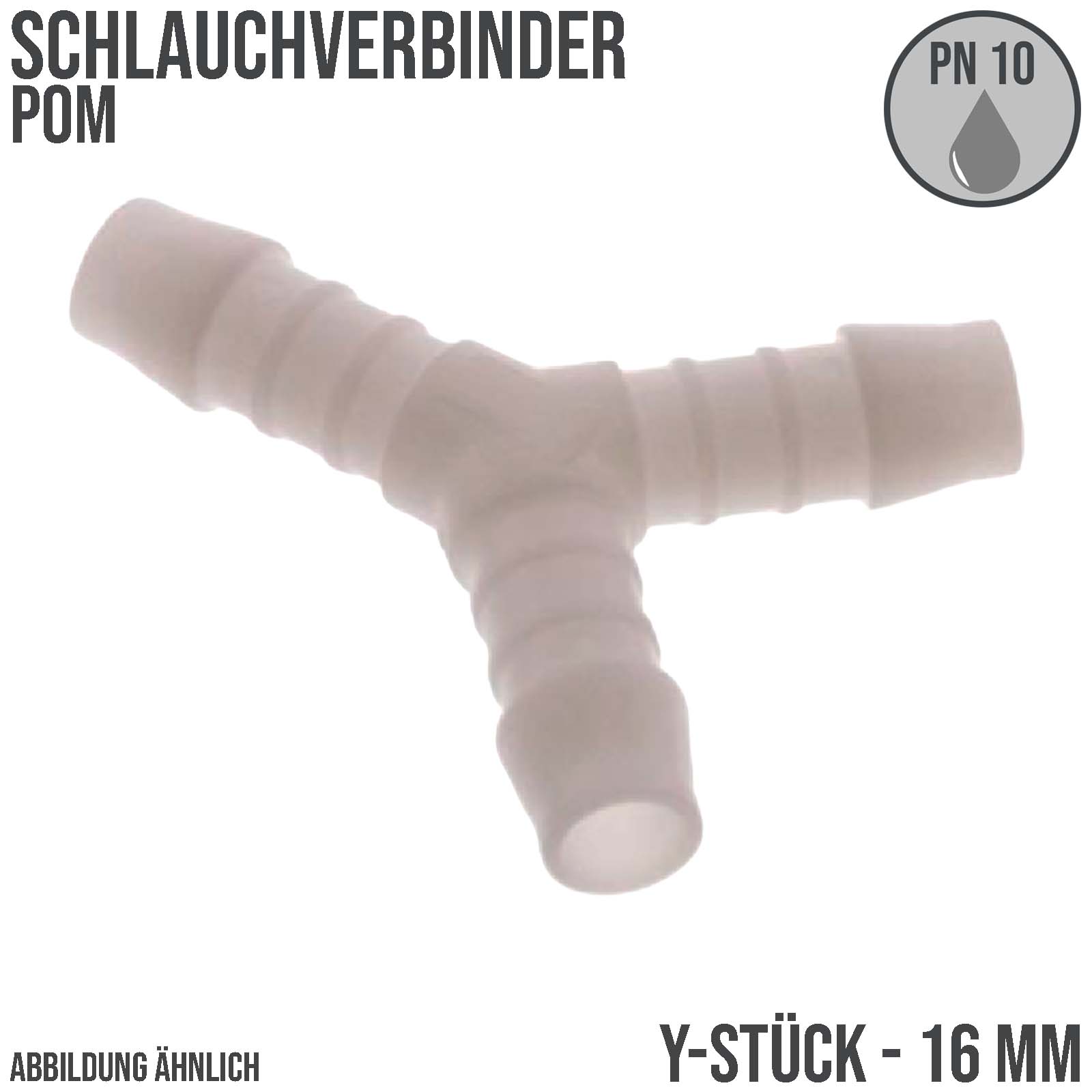 16 mm POM Y-Stück 45° Schlauch Verbinder Stutzen Tülle Kupplung Fitting weiss PN 10 bar