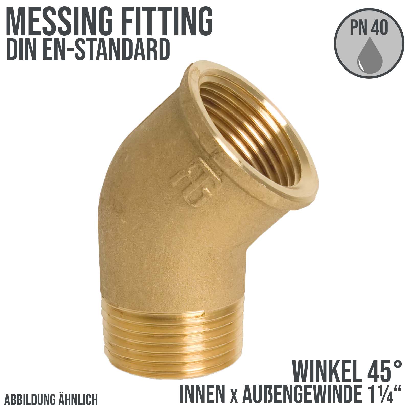 1 1/4" Winkel 45° Innen x Außengewinde IG x AG Messing Fittings PN 40 bar