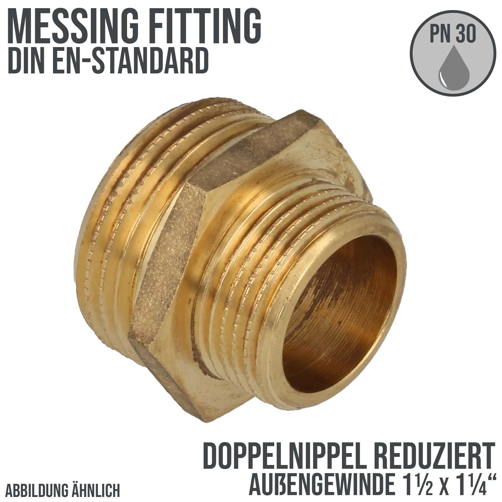 1 1/2" x 1 1/4" Doppel Nippel Reduktion Aussen x Aussengewinde AG Messing Fittings PN 30 bar