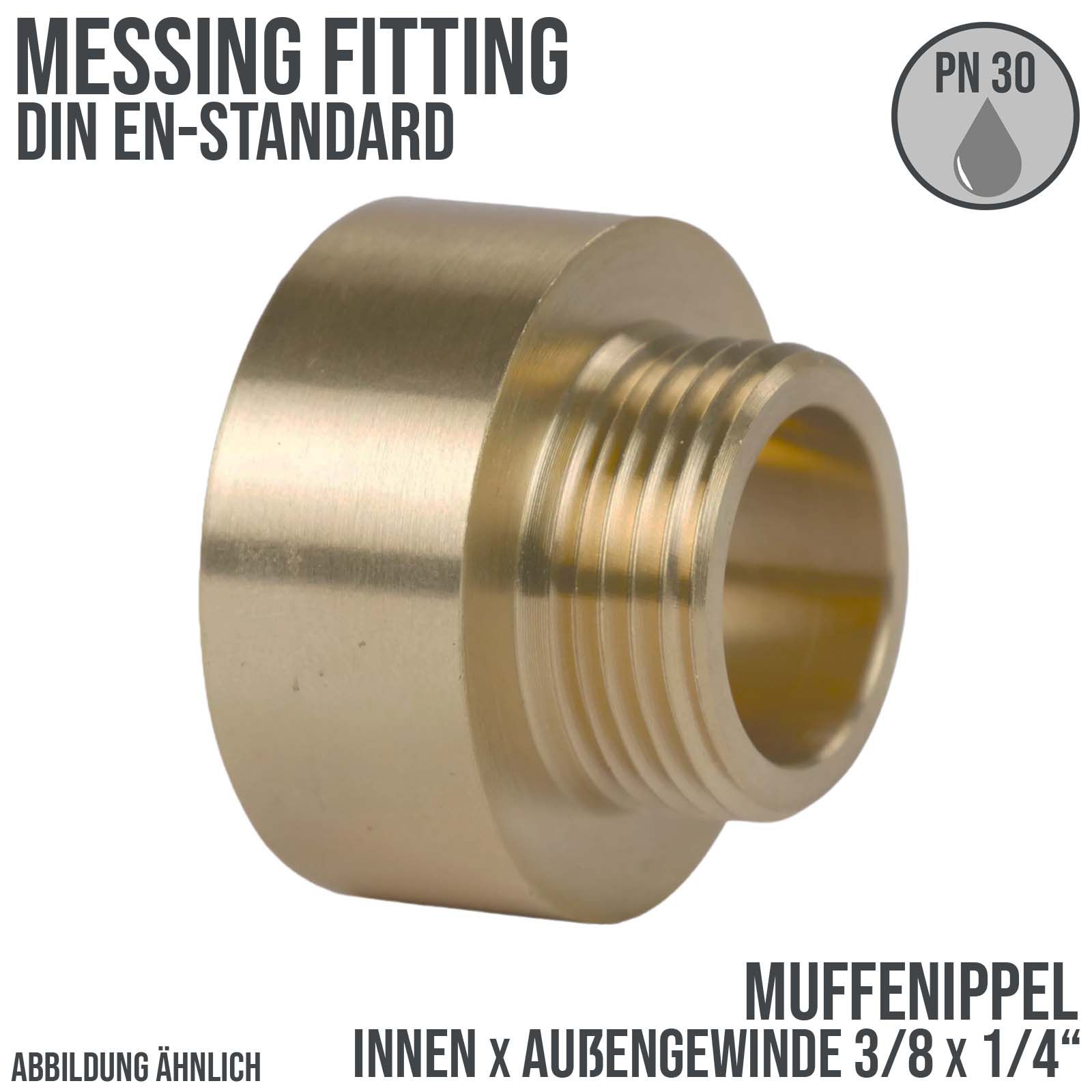 3/8" x 1/4" Muffennippel Innen x Außengewinde IG x AG Messing Fittings PN 30 bar