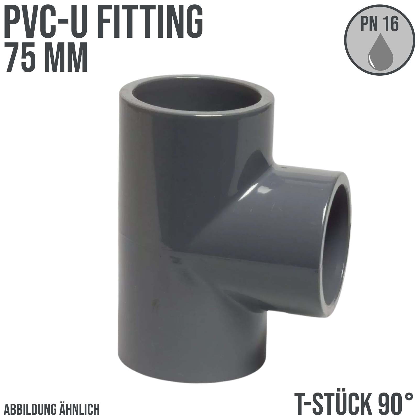 75 mm PVC Klebe Fitting T-Stück 90° Winkel Muffe Verbinder - PN 16 bar