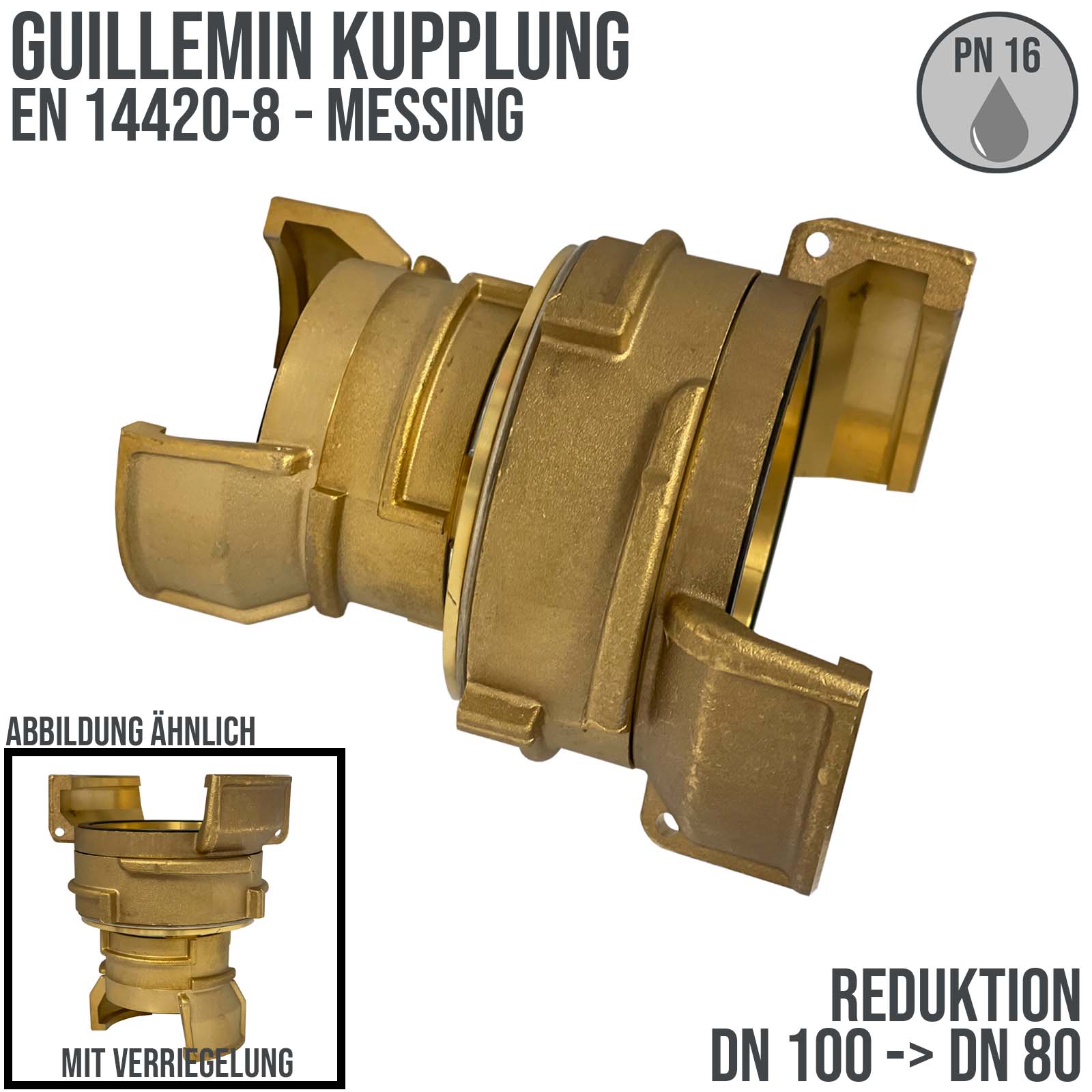 DN 100 -> DN 80 Guillemin Kupplung Reduktion Reduzierer Übergangsstück Verriegelung Messing - PN 16 bar
