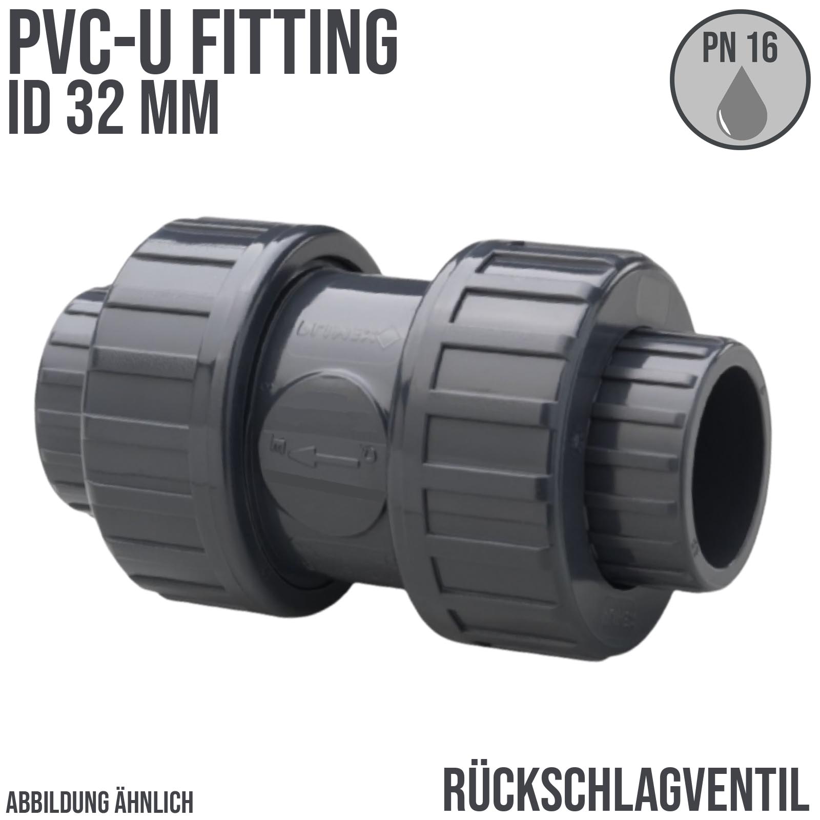 32 mm PVC Rückschlag Ventil federbelastet Klebe Muffe grau - PN 16 bar