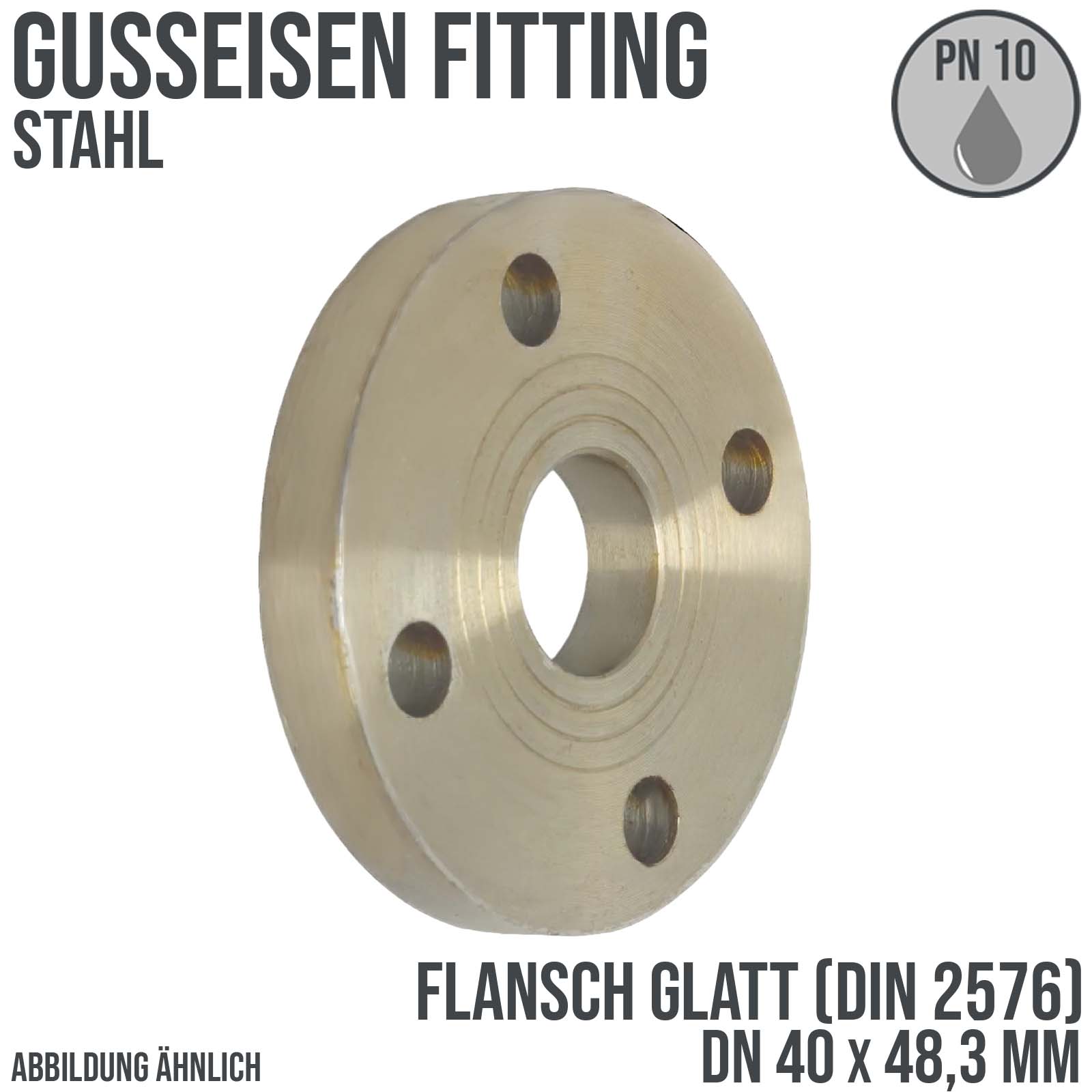DN 40 x 48,3 mm Gusseisen Stahl Fitting Flansch glatt x Stumpfschweißung DIN 2576 - PN 10 bar