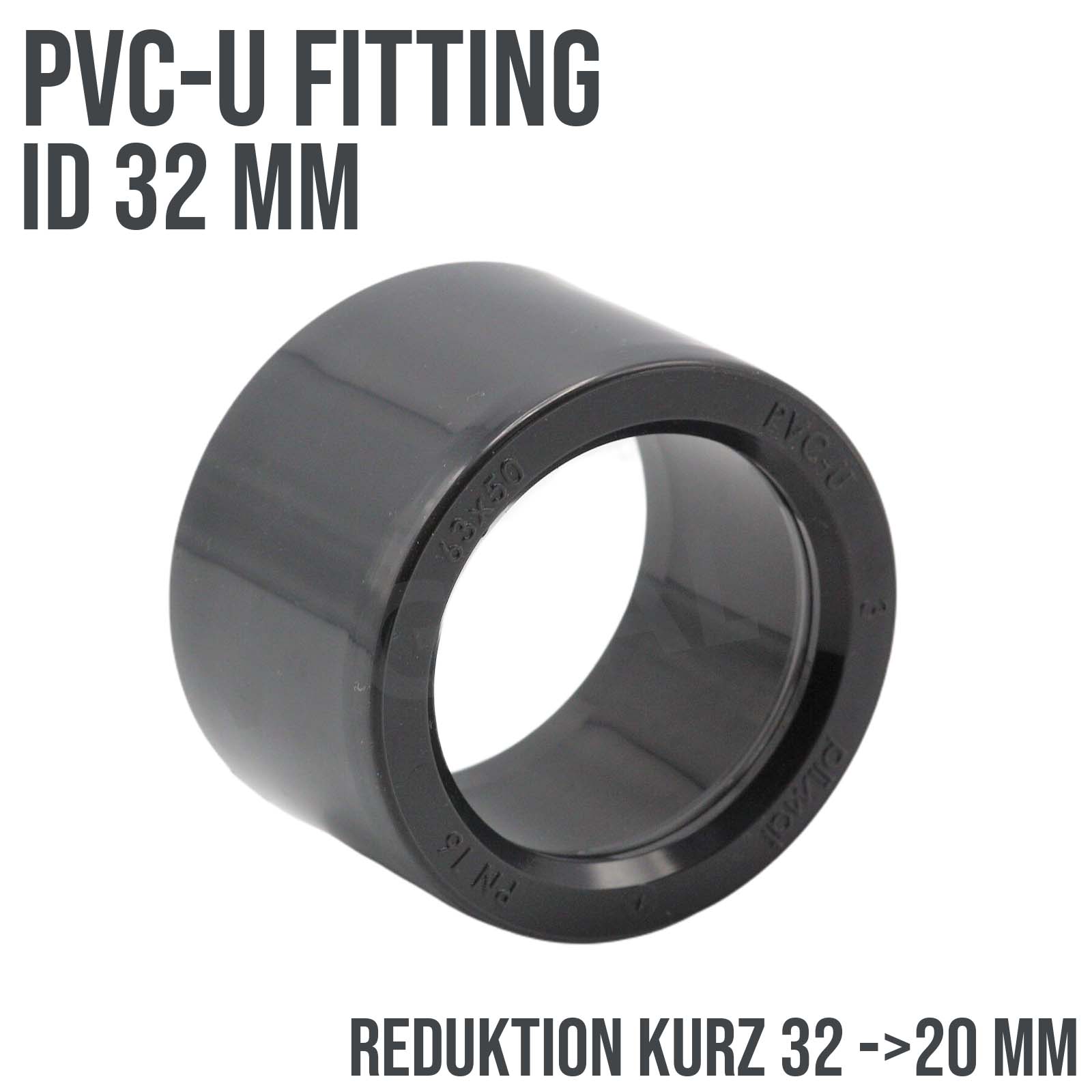 32 x 20 mm PVC Klebe Fitting Reduktion Reduzierer kurz Muffe Verbinder - PN 16 bar