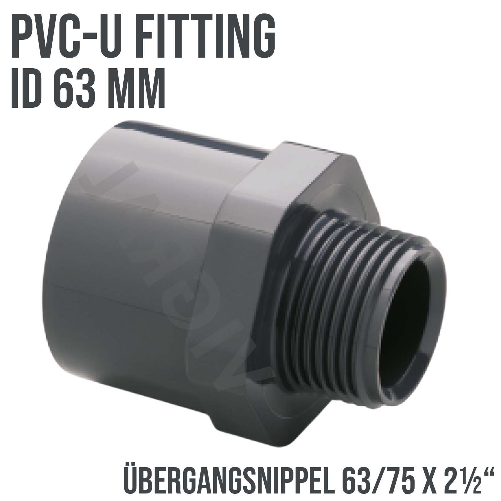 63 mm PVC Klebe Fitting Übergangsnippel Sechs-/Achtkant 63/75 mm x 2 1/2" Muffe Verbinder - PN 10 bar