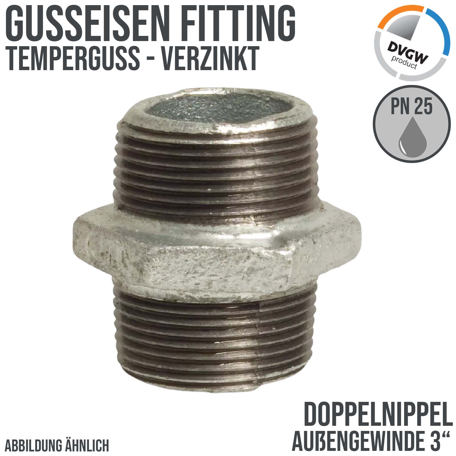 3" Gusseisen Temperguss Fitting Doppelnippel Außengewinde AG DVGW PN 25 bar