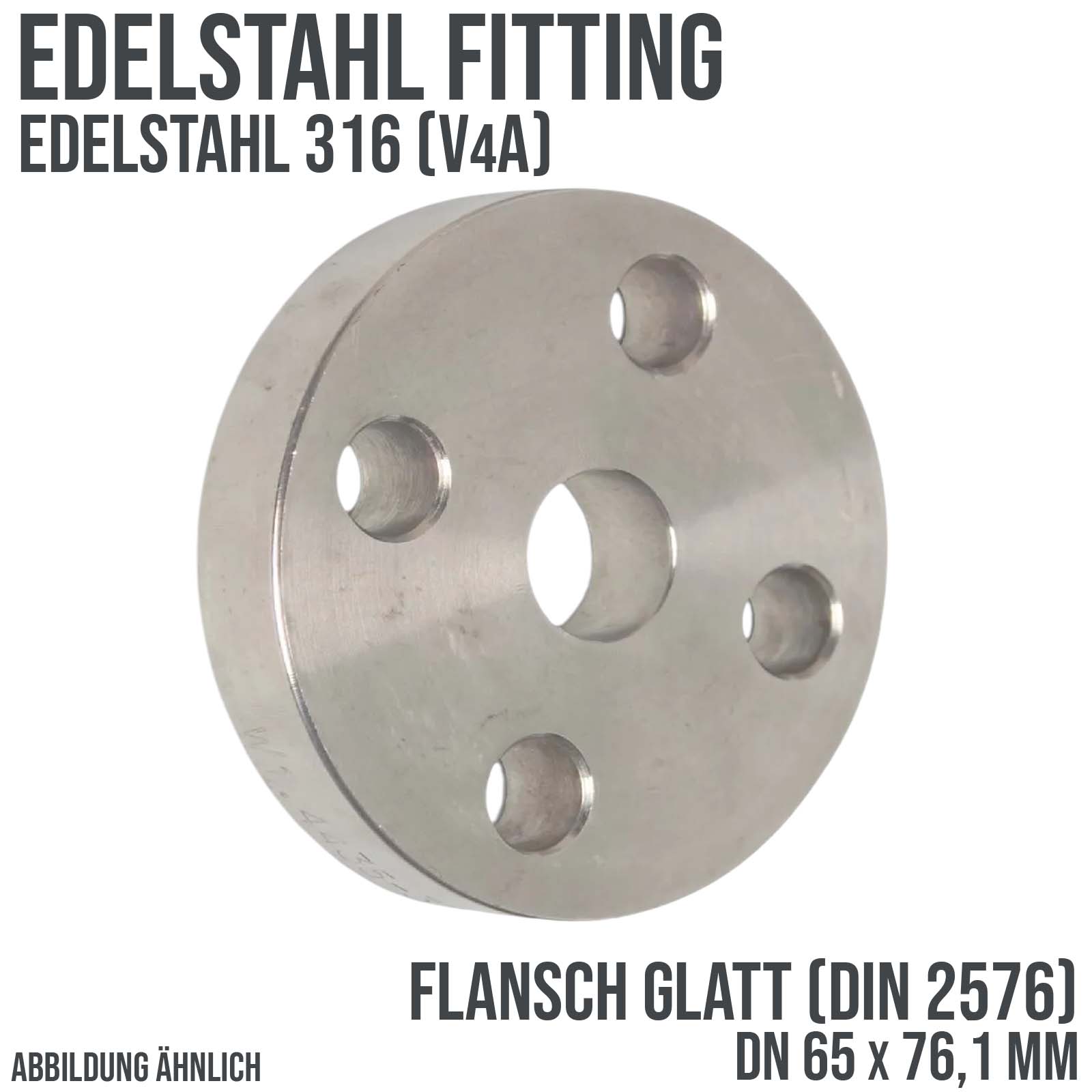 DN 65 x 76,1 mm Edelstahl Fitting V4A AISI 316 Flansch glatt x Stumpfschweißung DIN 2576 - PN 10 bar