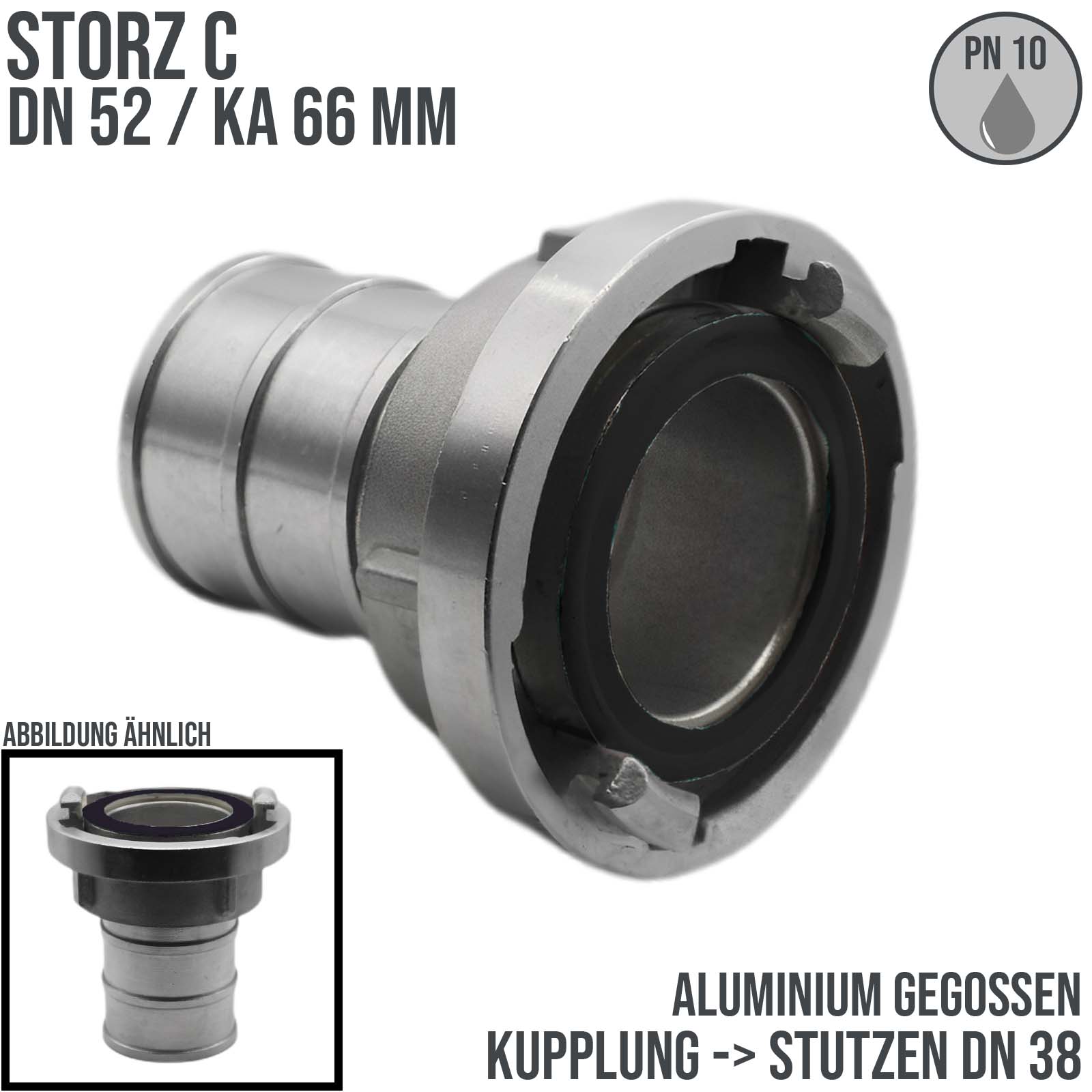 STORZ C DN52 KA66 Saug Kupplung -> Stutzen Tülle DN38 Bau Feuerwehr Schlauch PN 10 bar