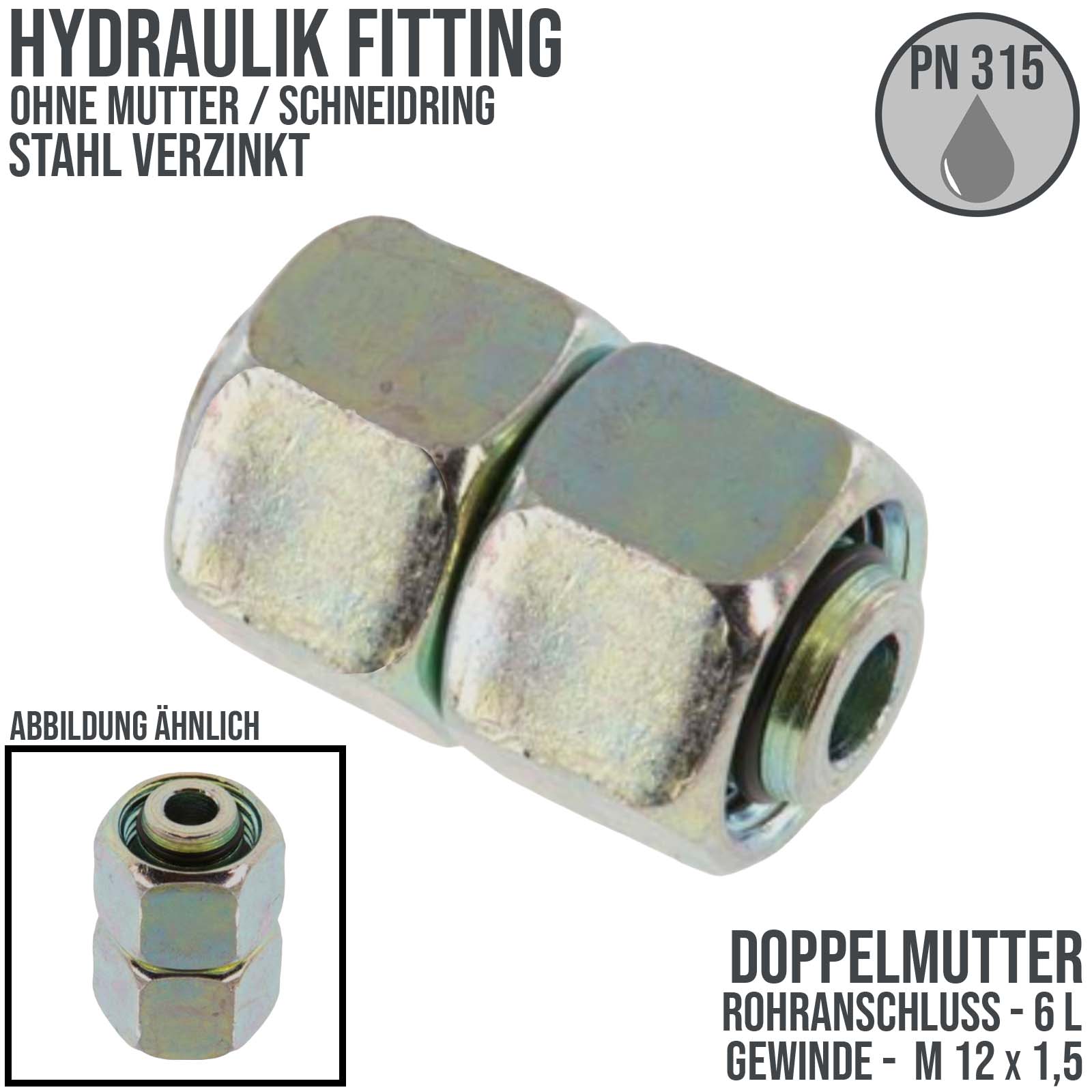 Hydraulik Verschraubung Doppelmutter 6 L (M 12 x1,5) ohne Mutter / Schneidring