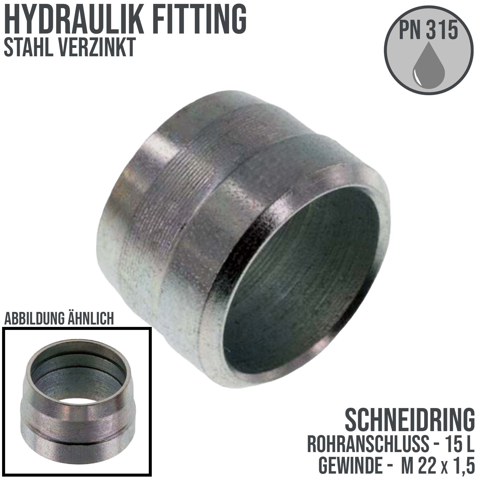 Hydraulik Verschraubung Schneidring 15 L (M 22 x1,5) Stahl verzinkt