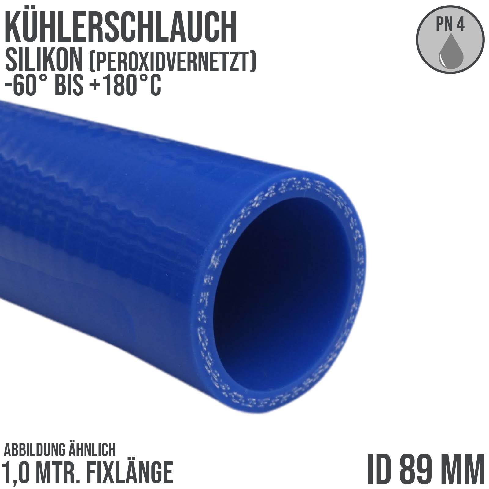 89 x 99 mm Kühler Silikon LLK Ladeluft Kühlmittel Schlauch blau PN 4,0 bar - Fixlänge 1 m