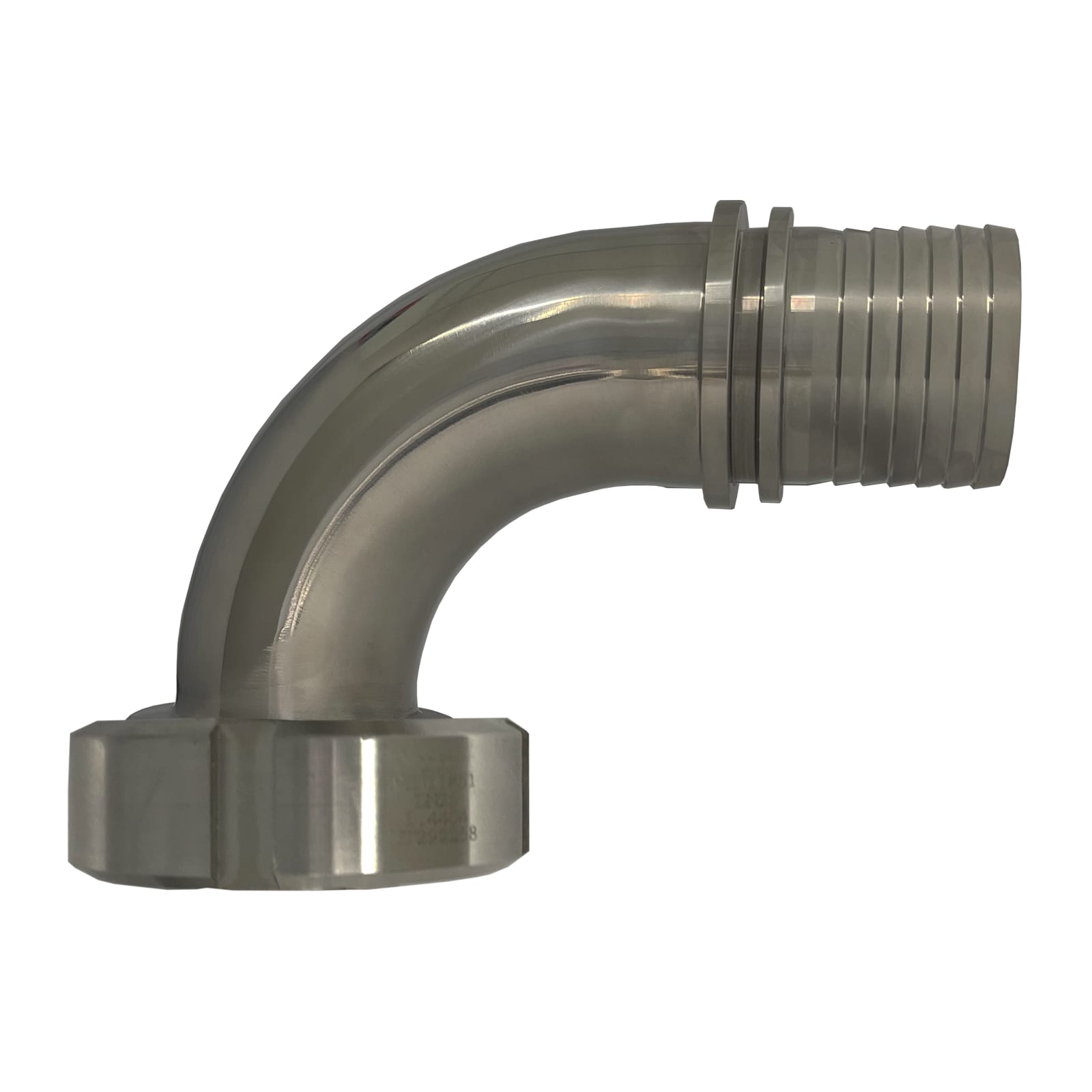 DN 80 Milchrohr Verschraubung DIN 11851 Mutterteil 90° Bogen Kegel Stutzen Sicherungsbund - Stutzen gerillt 75 mm - PN 25 bar