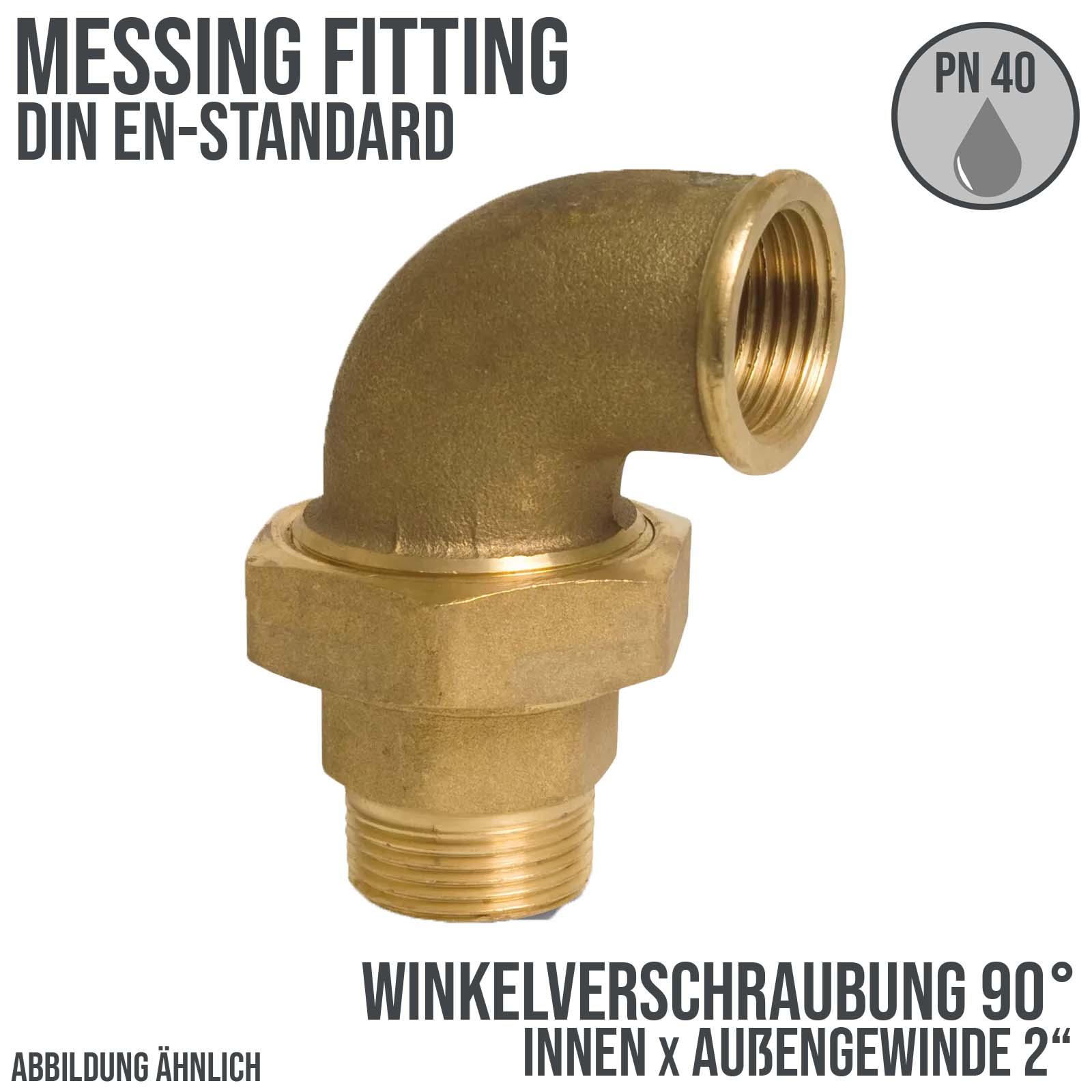 2" Winkelverschraubung 90° Innen x Außengewinde IG x AG Messing Fittings PN 40 bar