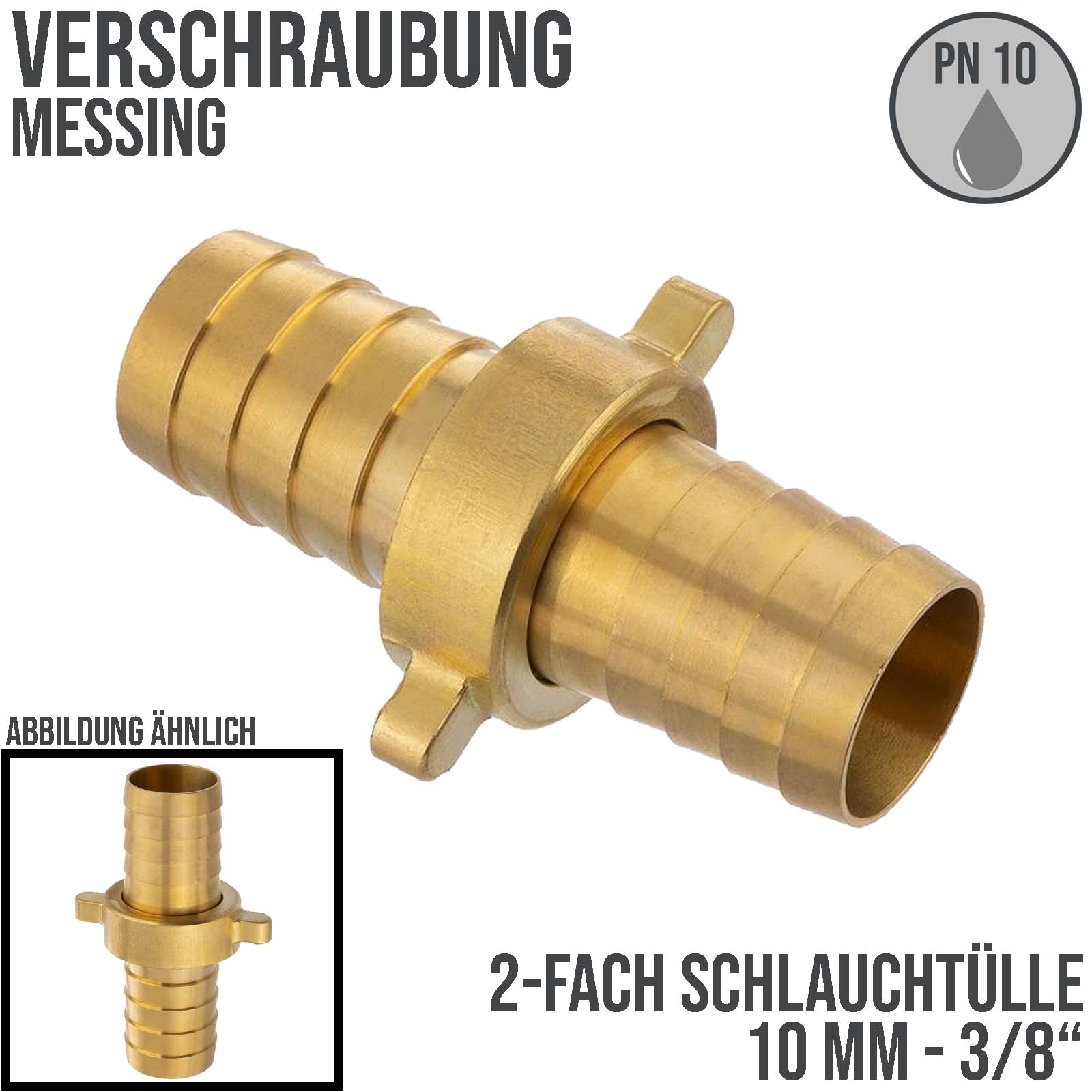 10 mm Schlauch Verschraubung Flachdichtung Anschluß Tülle Messing Fittings - PN 10 bar