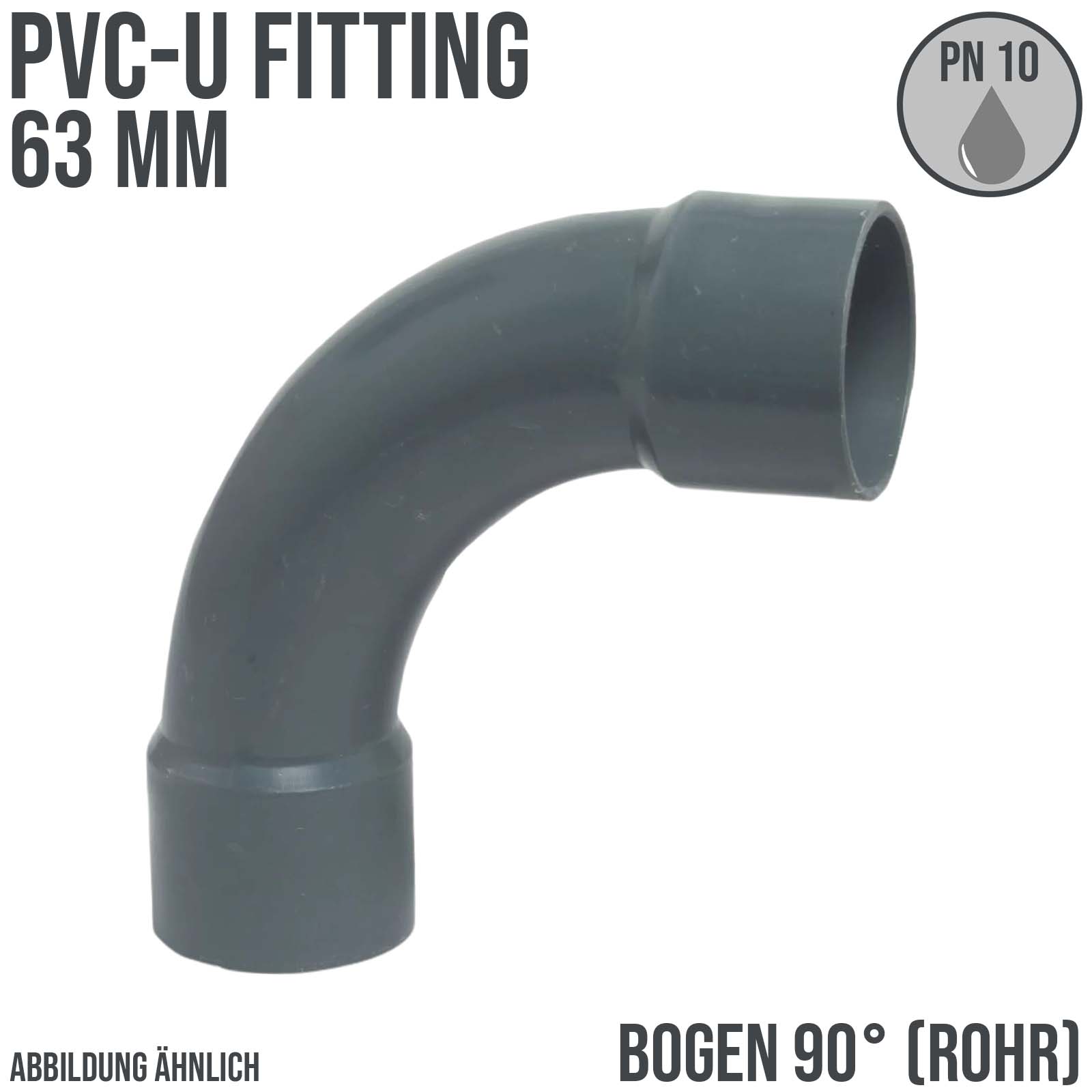 63 mm PVC Klebe Fitting Bogen Winkel 90° (Rohr) Muffe Verbinder - PN 10 bar