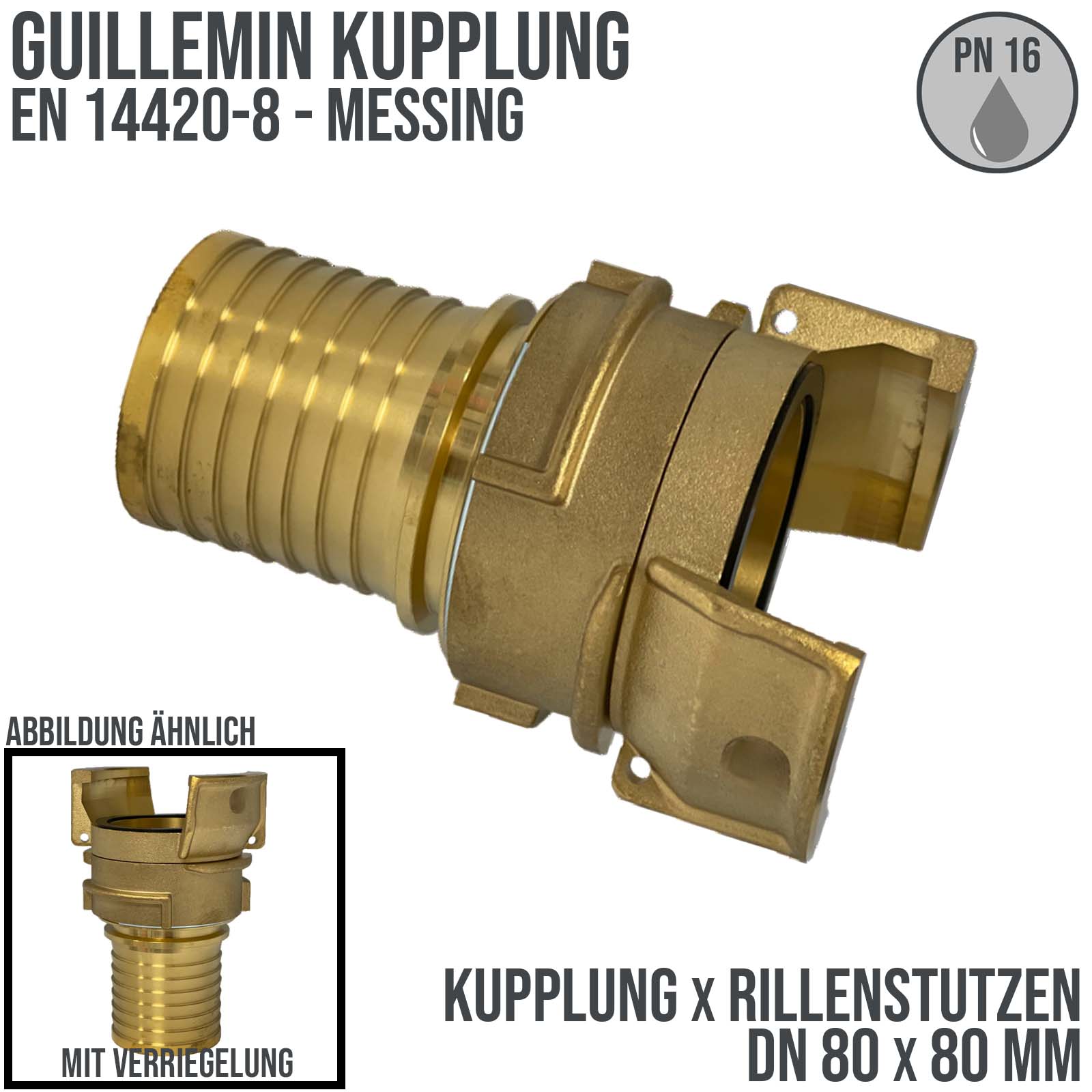 DN 80 Guillemin Kupplung Verriegelung Rillen Stutzen Tülle 81 mm Sicherungsbund Messing - PN 16 bar