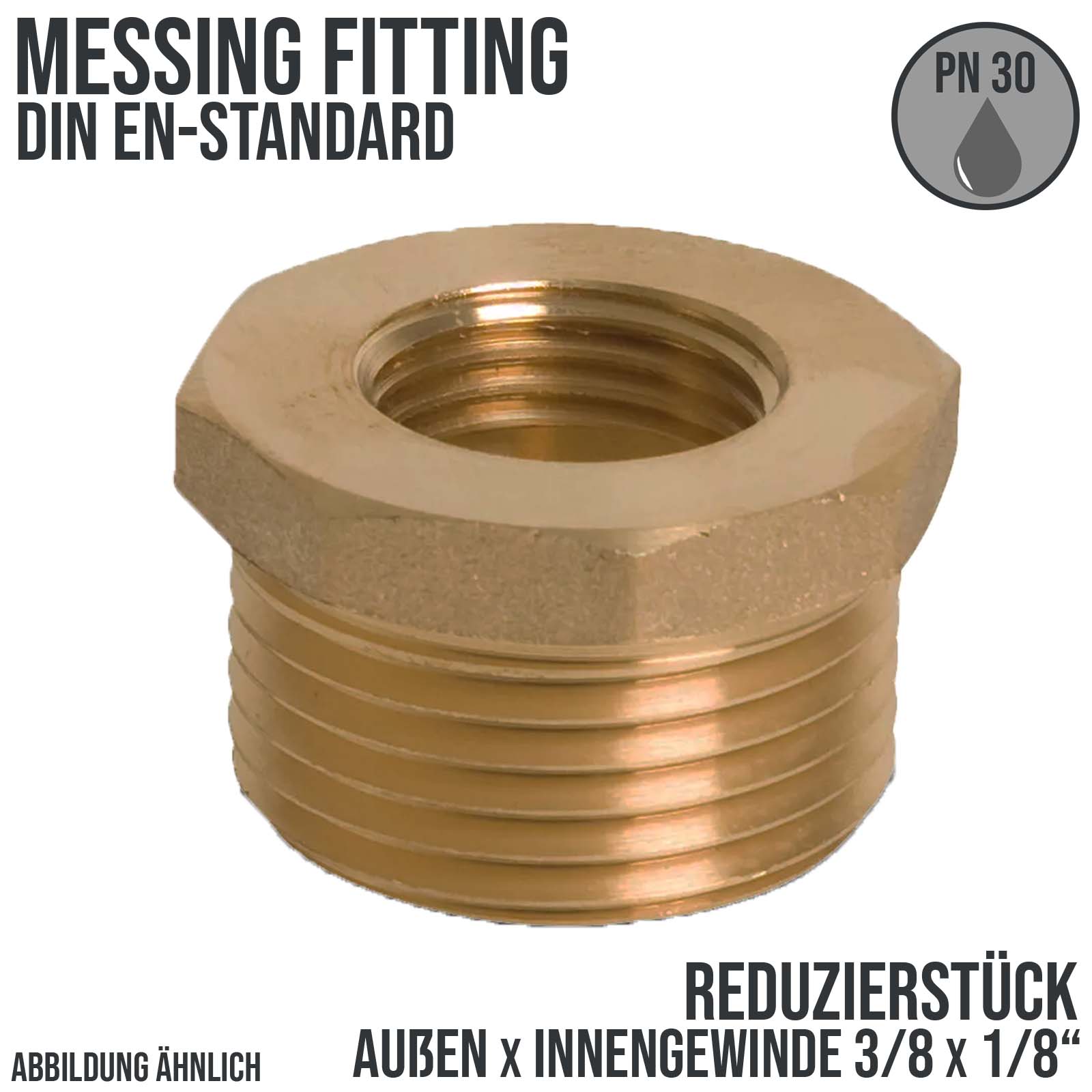 3/8" x 1/8" Reduzierstück Außen x Innengewinde AG x IG Messing Fittings PN 30 bar