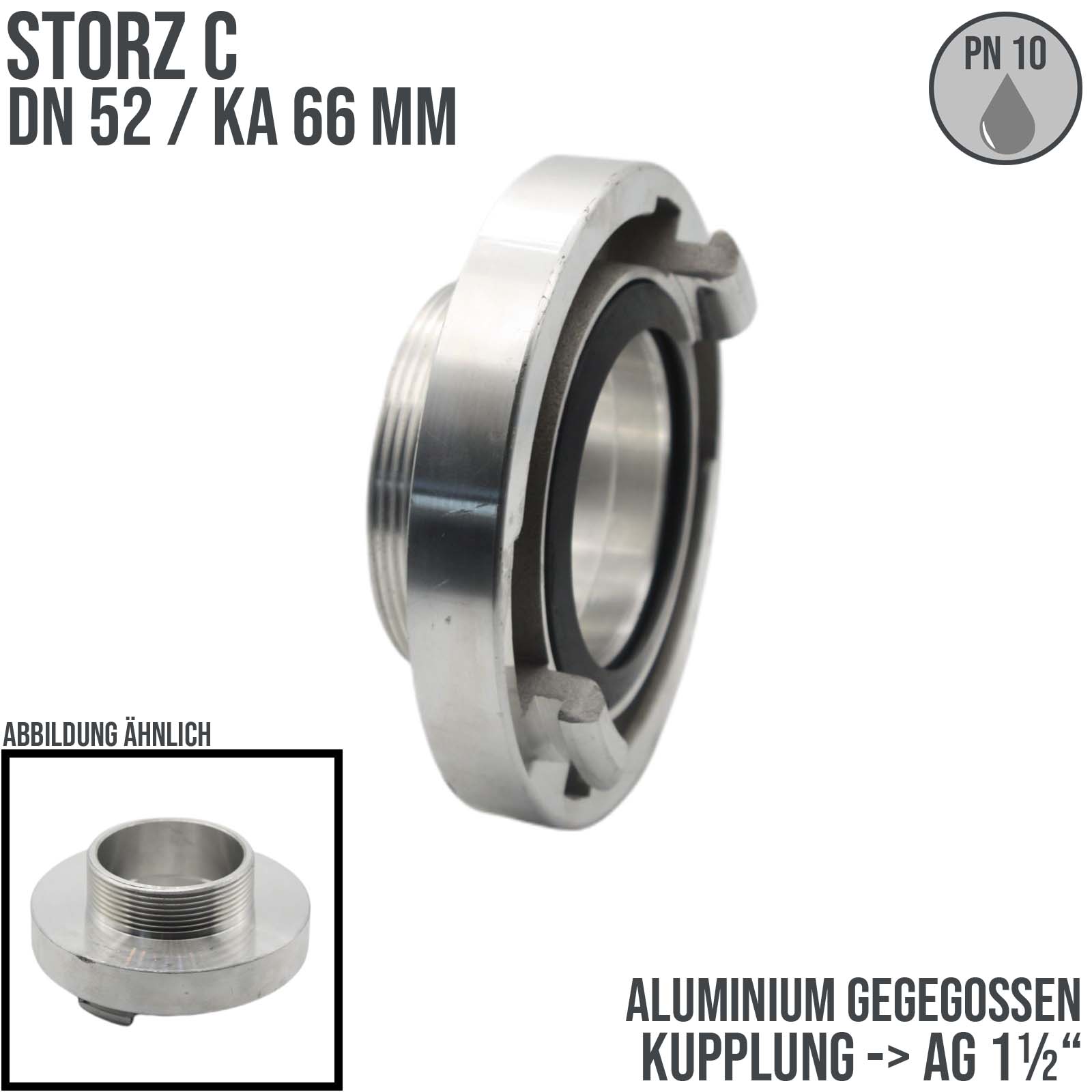 STORZ C DN52 KA66 Kupplung Außengewinde AG 1 1/2" Saug Bau Feuerwehr Schlauch PN 10 bar