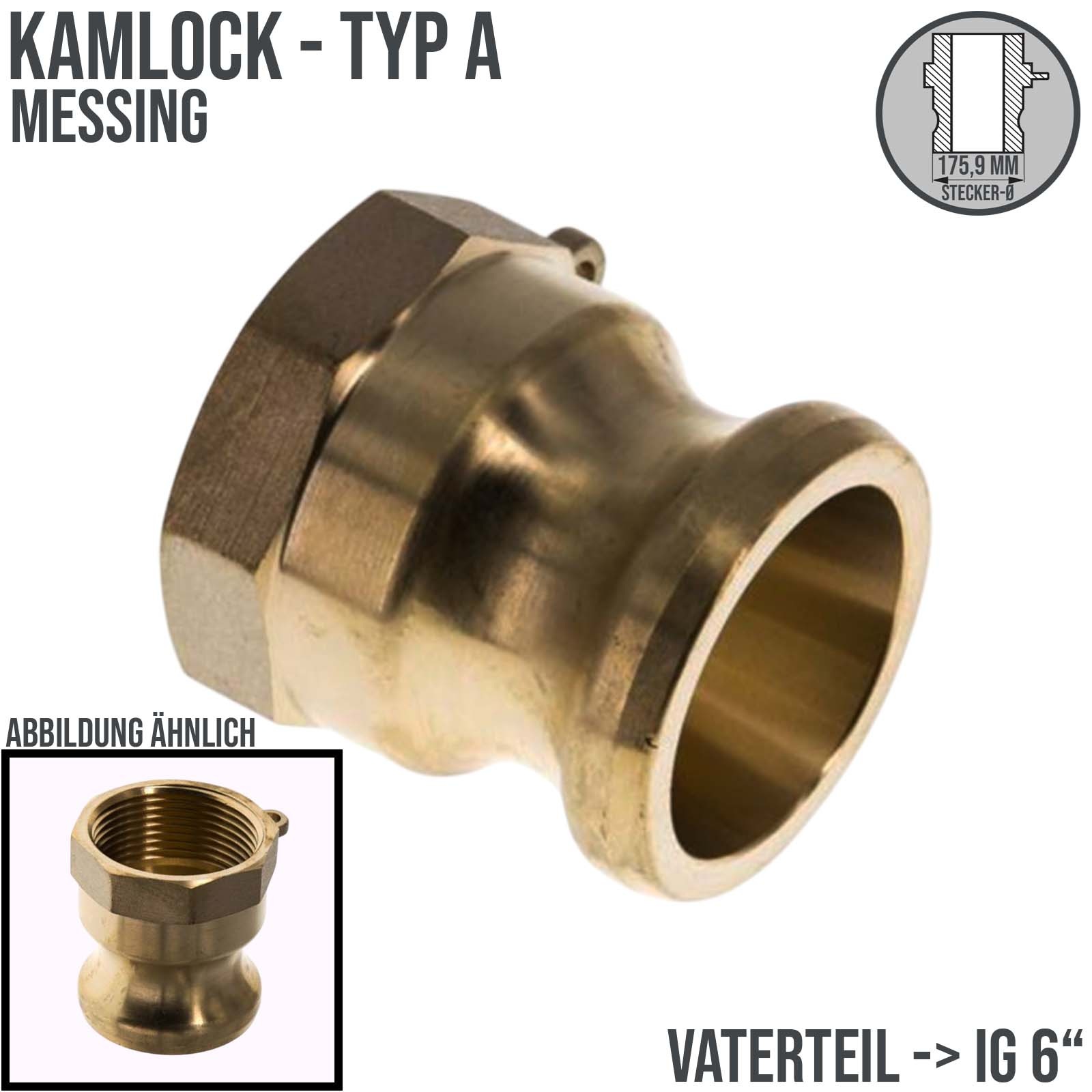 Kamlock Typ A - Vaterteil Messing - 175,9 mm Stecker mit Innengewinde (IG) 6" Zoll DN 150 - 5 bar