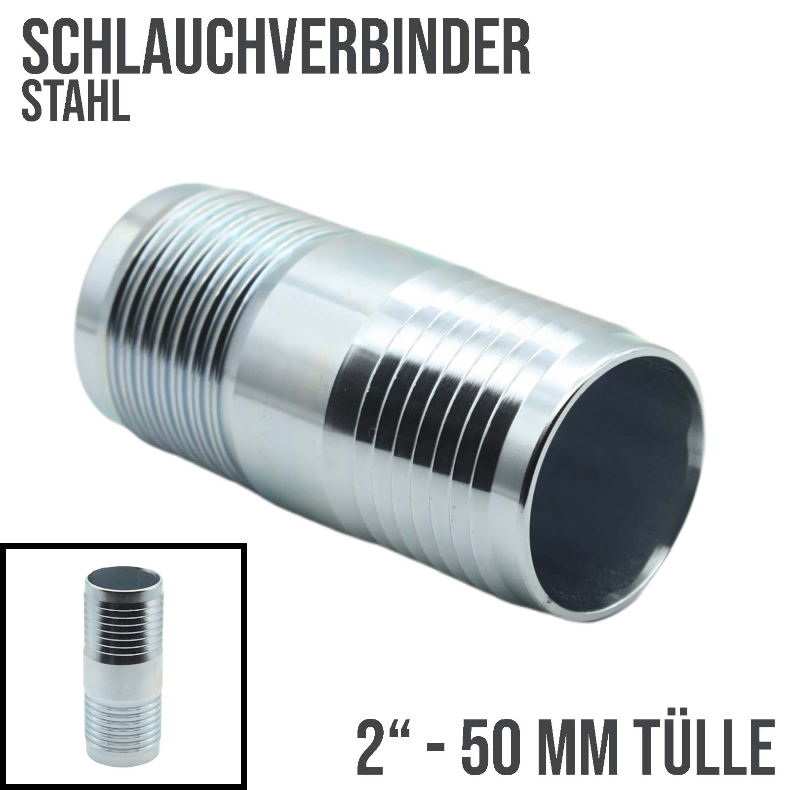 50 mm 2" Stahl Schlauch Verbinder Kupplung Tülle Stutzen massiv PN 10 bar