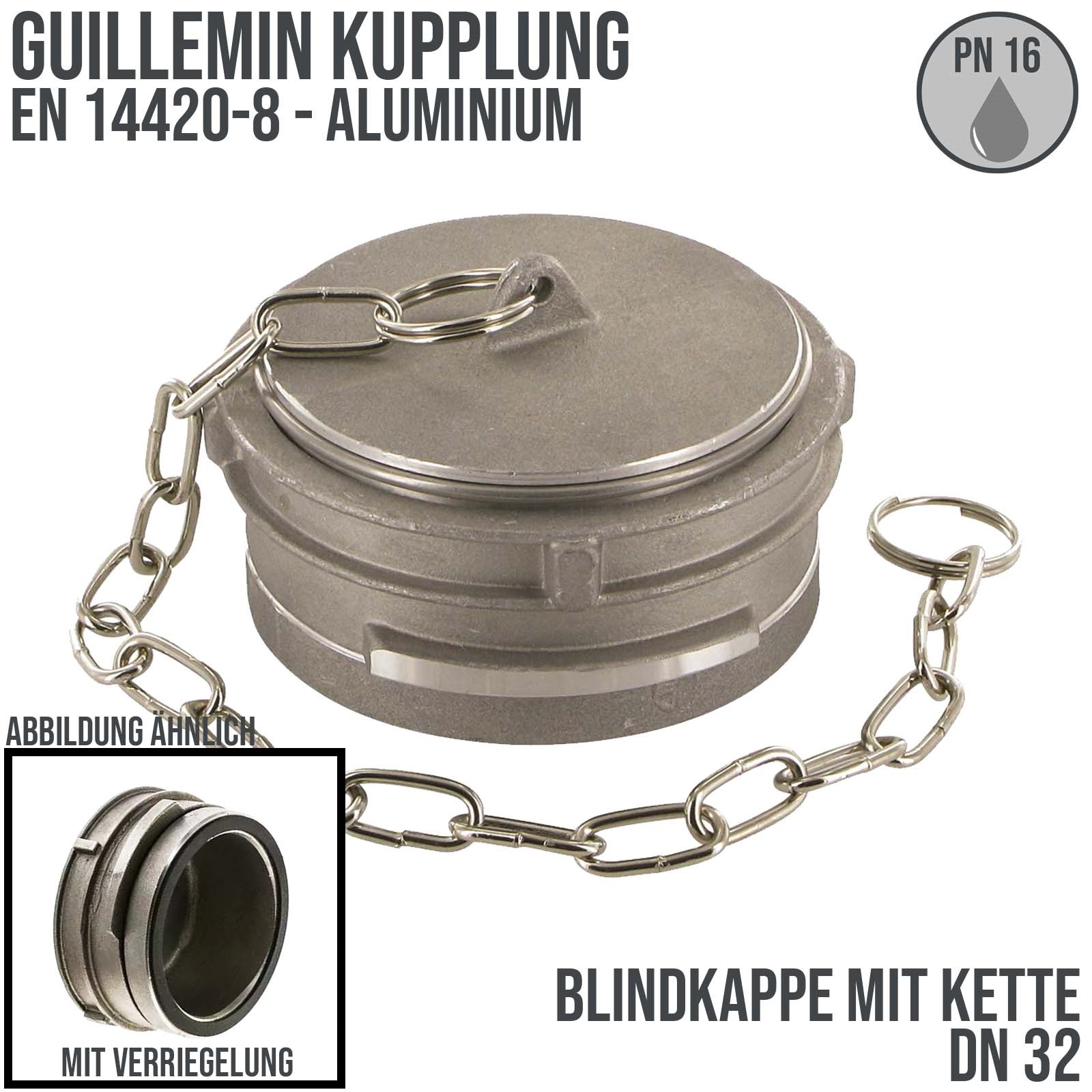 DN 32 Guillemin Kupplung Blind Kappe Verschluss Verriegelung mit Kette Aluminium - PN 16 bar