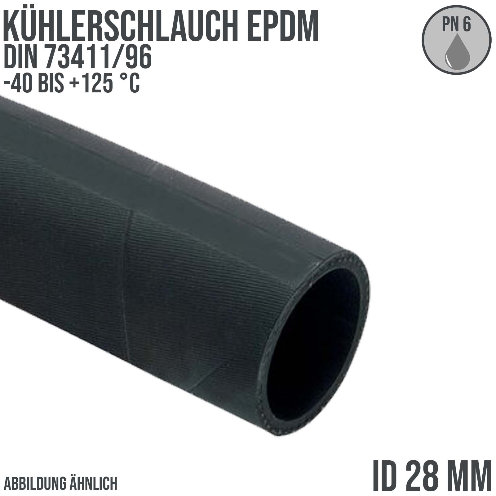 28 x 36 mm Kühler Heißwasser Druckluft Mittel Schlauch EPDM schwarz DIN 73411/96 - PN 6 bar - 40 m