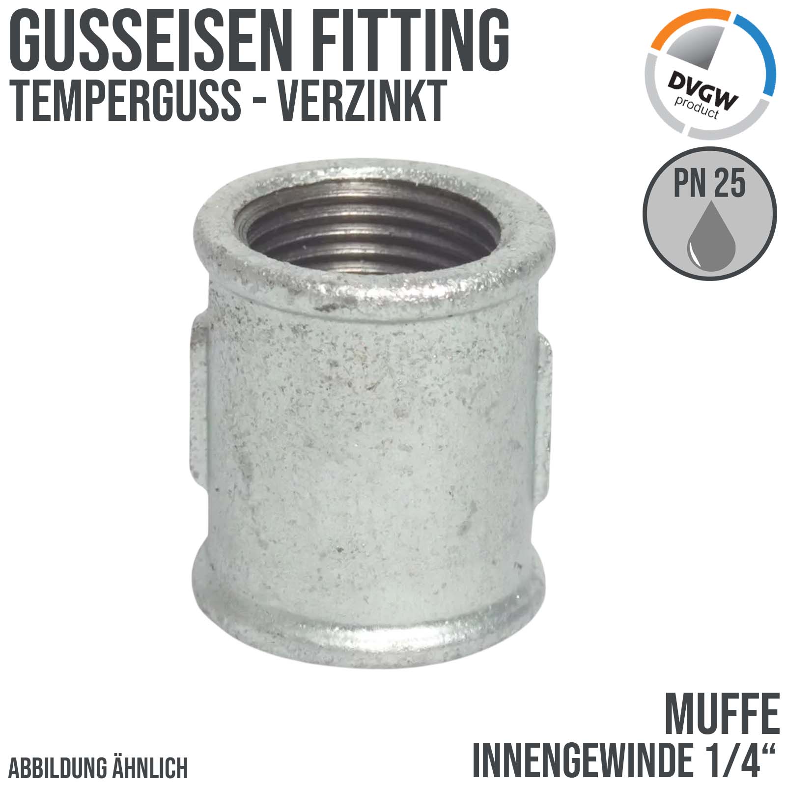 1/4" Gusseisen Temperguss Fitting Muffe Innengewinde IG DVGW PN 25 bar