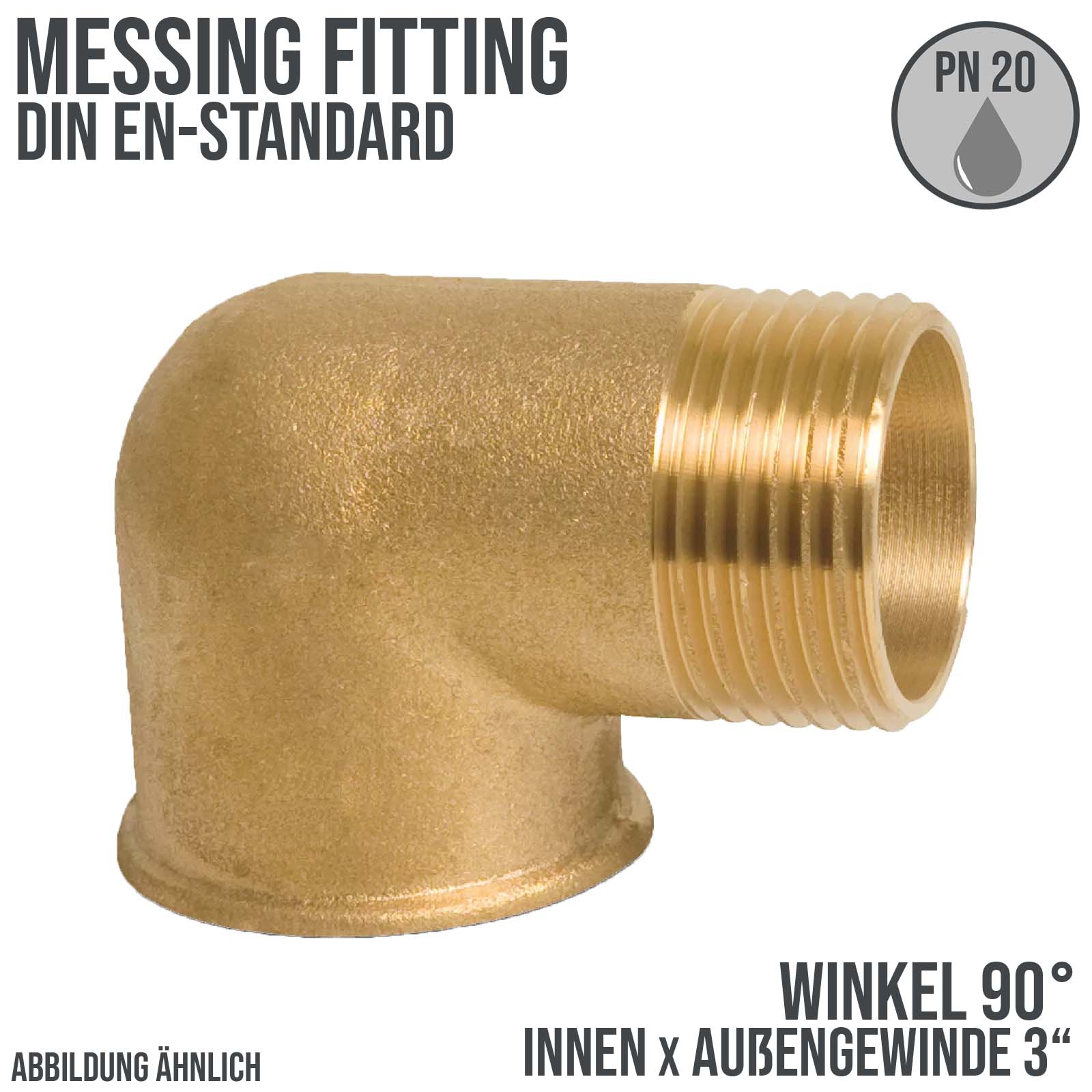 3" Winkel 90° Innen x Außengewinde IG x AG Messing Fittings PN 20 bar