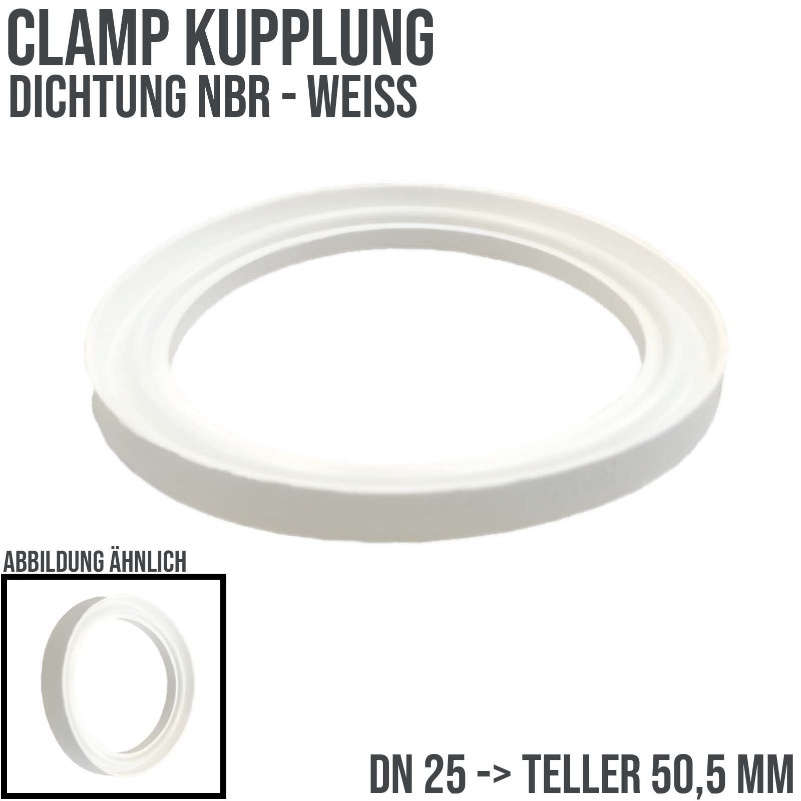 DN 25 CLAMP Kupplung 50,5 mm Dichtung NBR FDA -  weiß