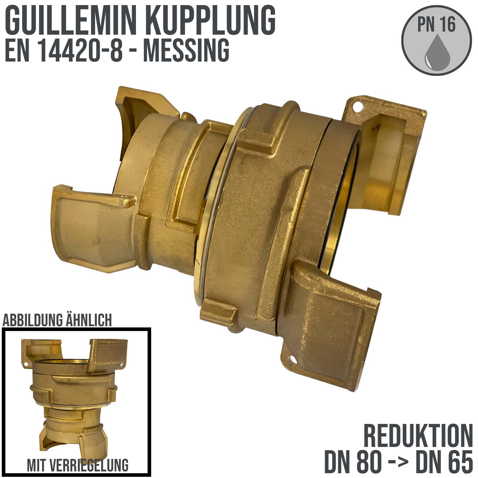 DN 80 -> DN 65 Guillemin Kupplung Reduktion Reduzierer Übergangsstück Verriegelung Messing - PN 16 bar